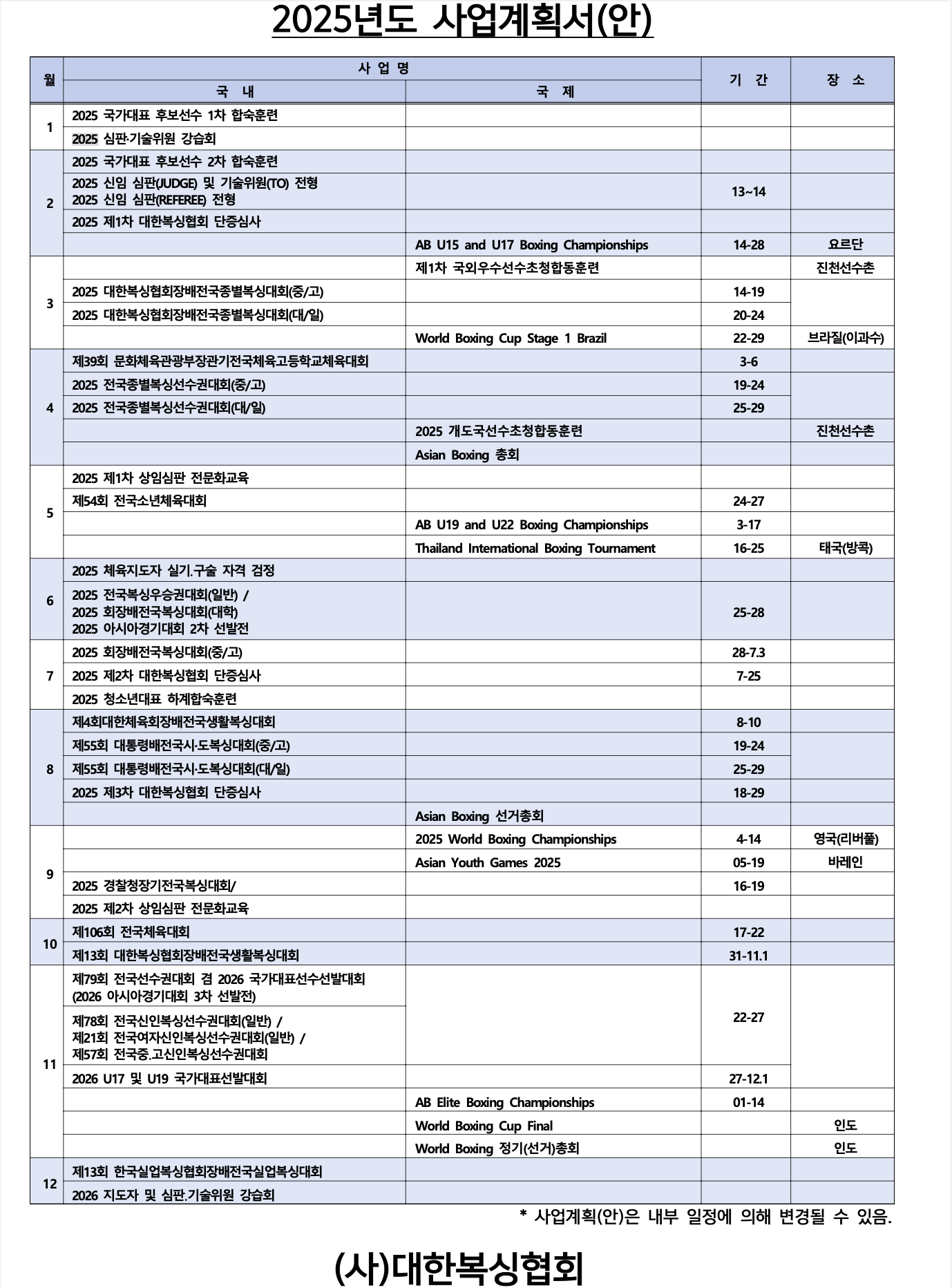2025 대한복싱협회 사업계획서