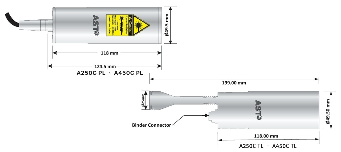 AST 적외선 온도계 A250C | A450C | 온도계 크기