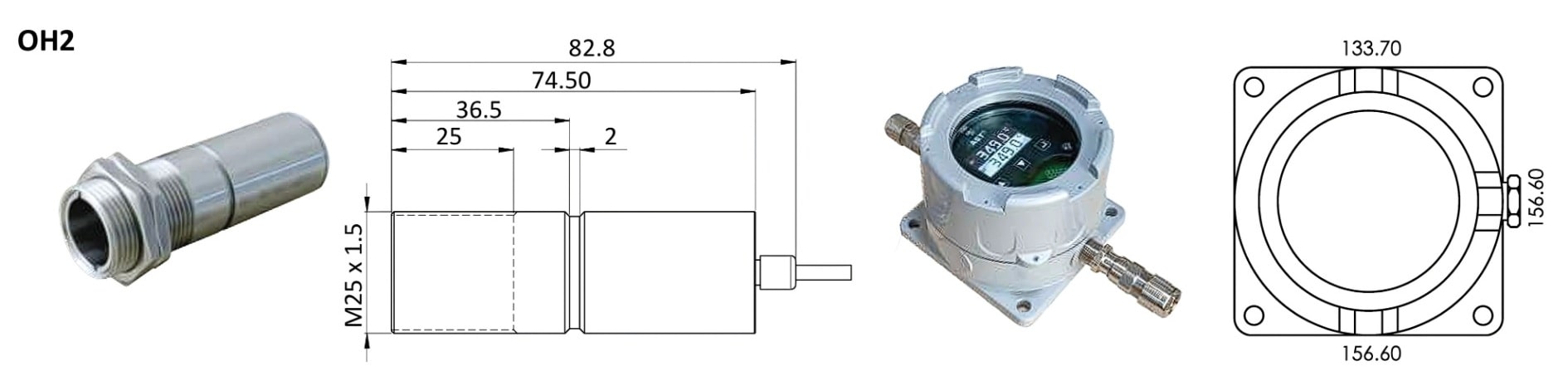 AST SRU FO 파이로미터 | 석유화학 특화 적외선온도계 | 센서헤드와 온도계본체 도면