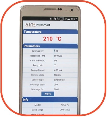AST 파이로미터 Infrasmart 앱을 통한 안드로이드 스마트폰 연동 | 온도 데이터 로깅 및 분석 기능