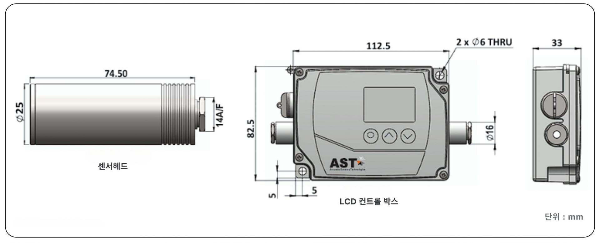 AST 적외선 온도계 E250PL | E450PL | 제품 크기