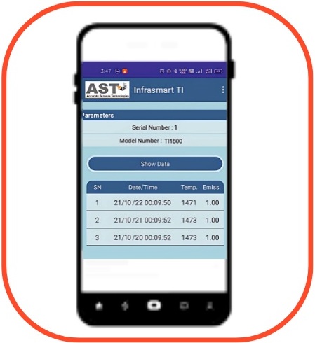 AST TI 파이로미터와 안드로이드 앱 연동을 통한 데이터 로깅 및 실시간 모니터링 기능 아이콘