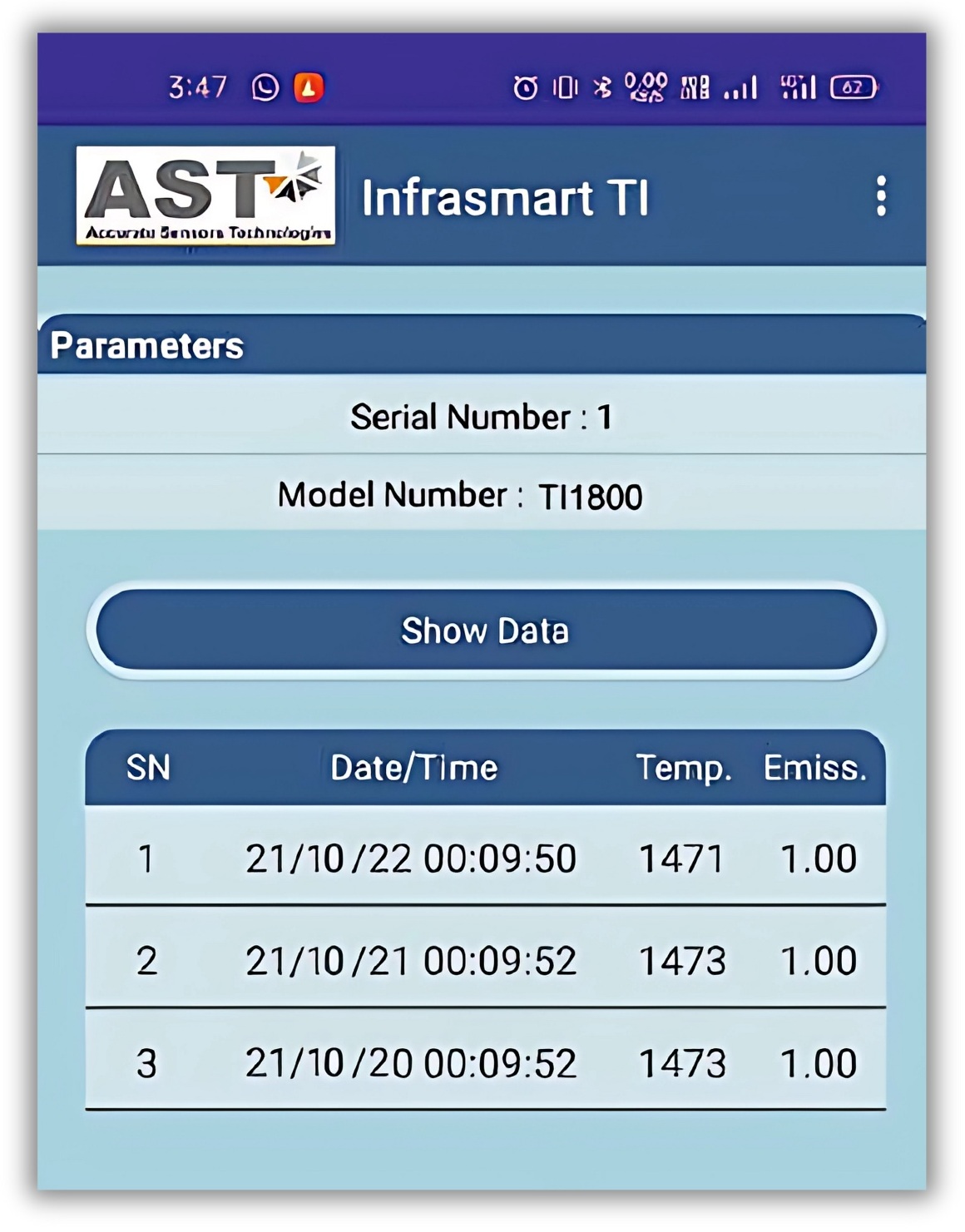 AST TI 파이로미터와 안드로이드 앱 연동을 통한 소프트웨어 화면