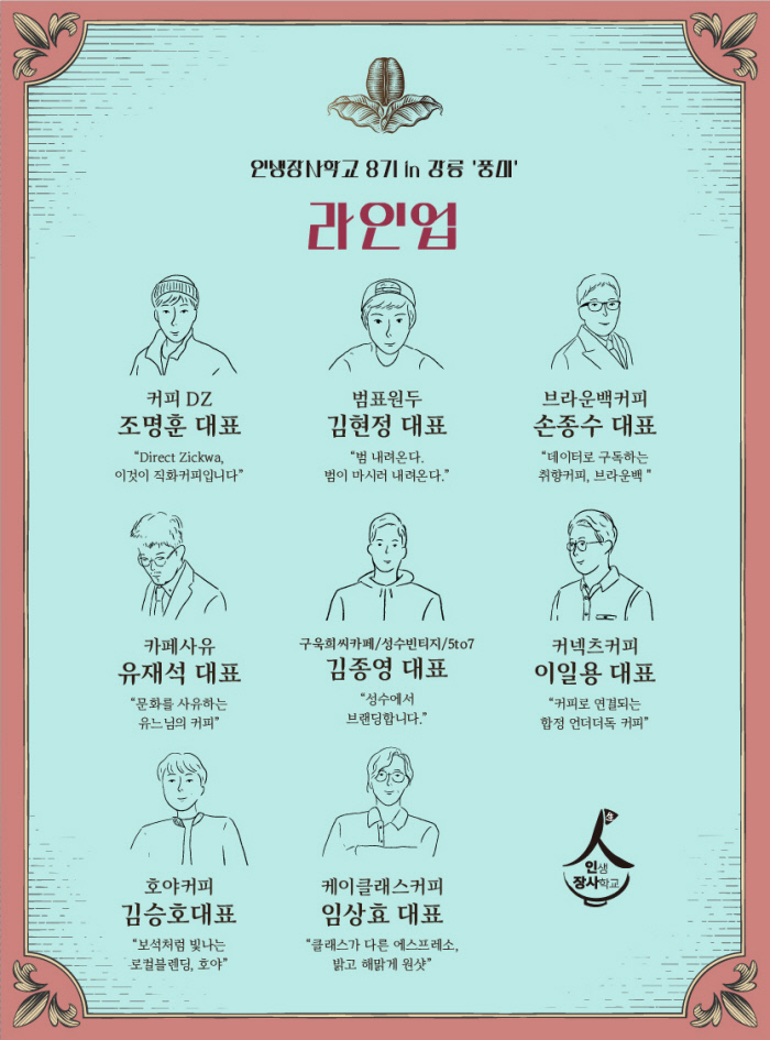 오는 10월 강릉에서 열리는 인생장사학교 8기 ‘커피’ 편의 멘토들.