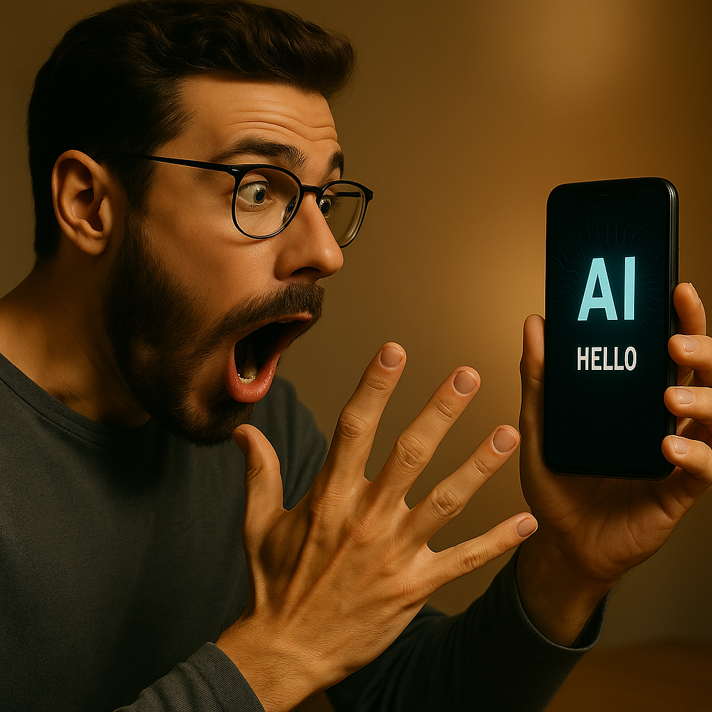 사람이 스마트폰으로 AI와 감정적 대화를 나누는 실사 느낌의 이미지