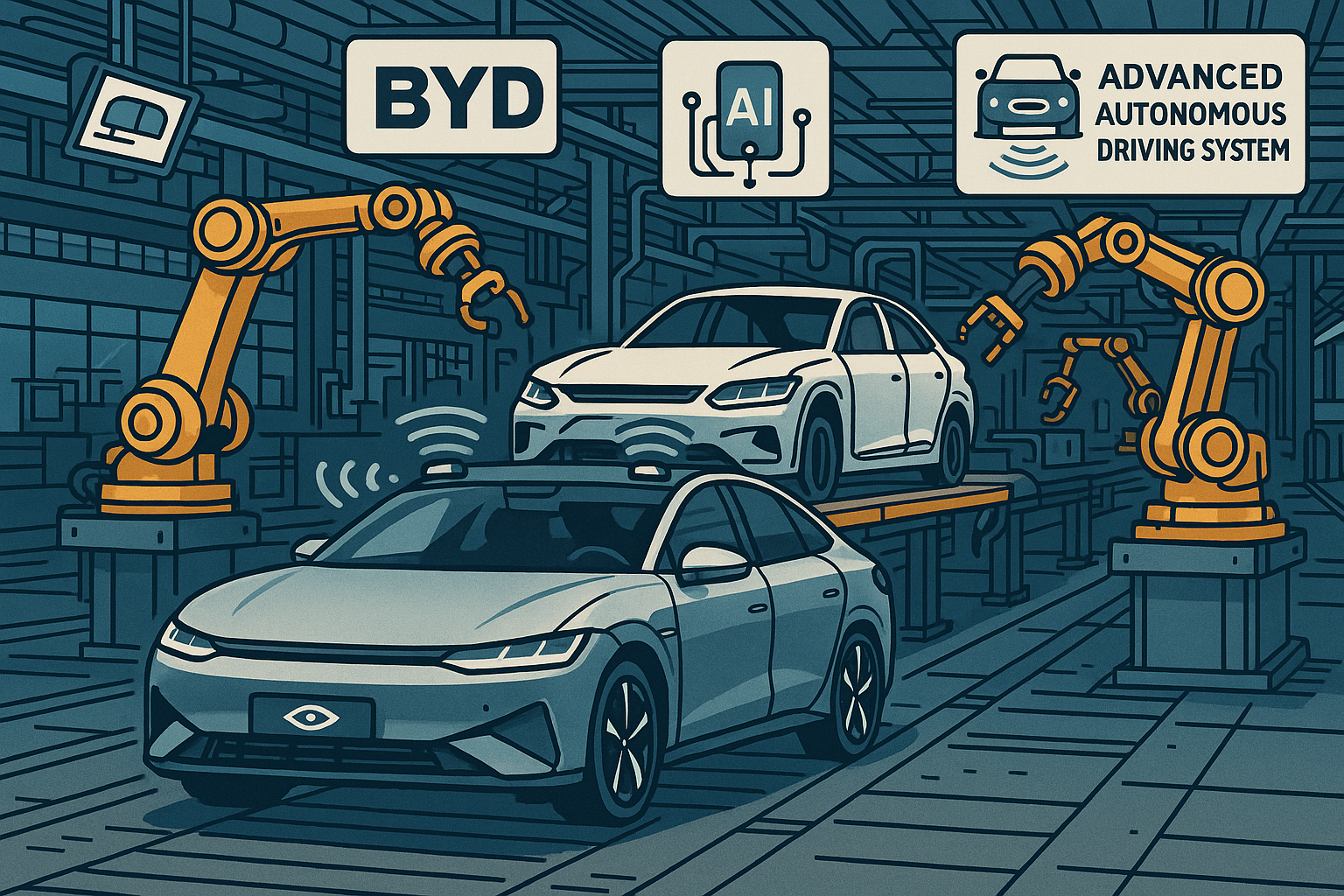 BYD 자율주행 기술 혁신을 보여주는 미래형 전기차 생산 현장