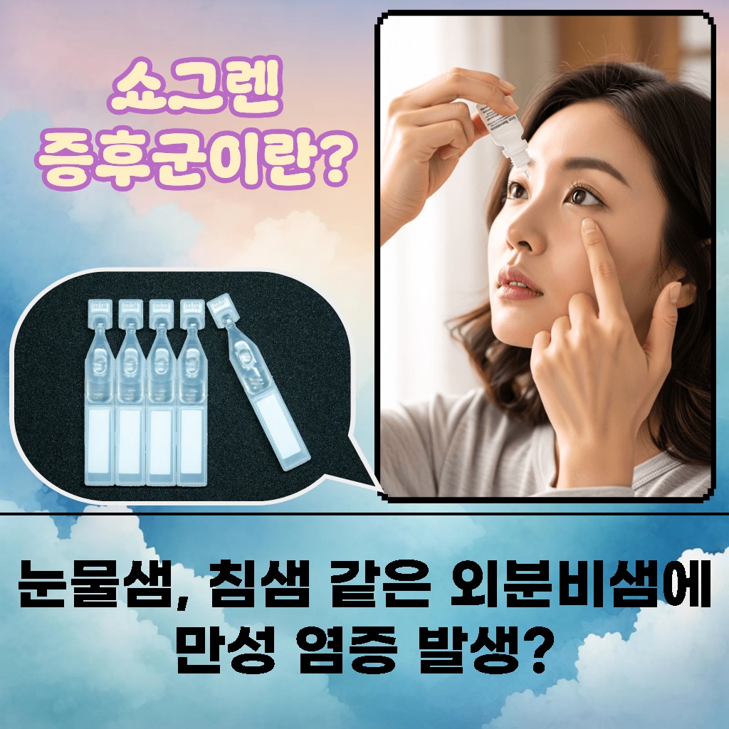 눈물샘과 침샘 같은 외분비샘에 만성 염증이 발생하는 쇼그렌 증후군 설명 이미지