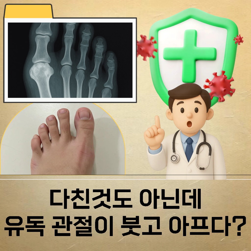 다치지 않았는데도 유독 관절이 붓고 아픈 증상 설명 이미지