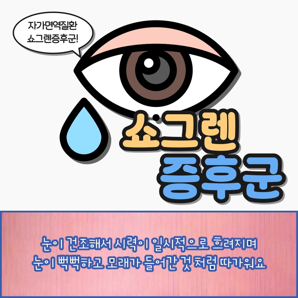 눈이 건조하여 뻑뻑하고 모래가 들어간 것처럼 따가운 쇼그렌증후군 증상 설명 이미지