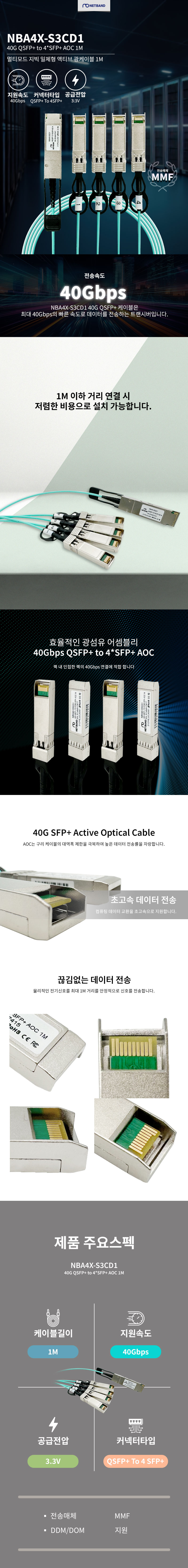 NBA4X-S3CD1 시스코 호환 Cisco QSFP-4X10G-AOC1M 40G QSFP+ to 4x SFP+ 액티브 옵티컬 케이블 1미터 제품 정보
