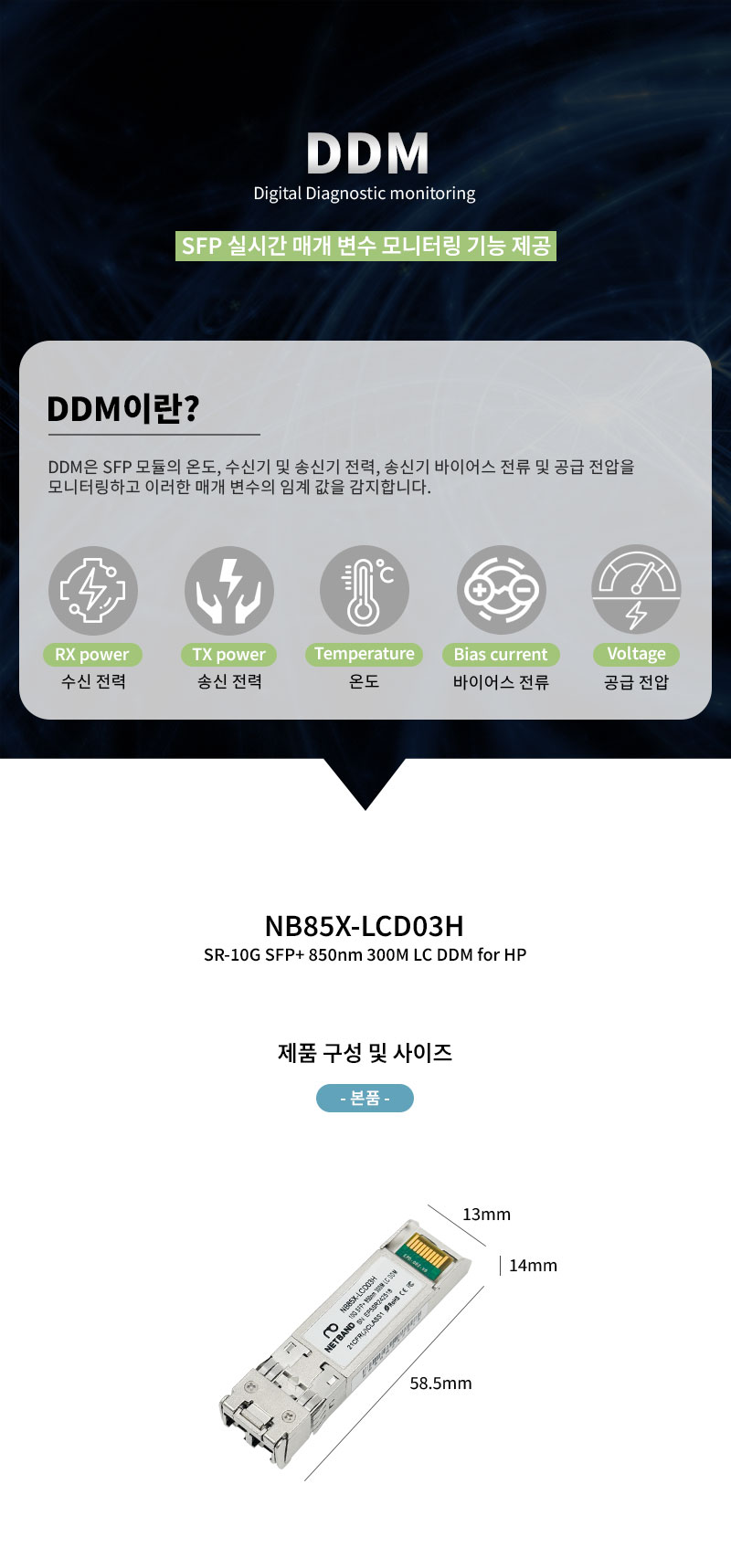 SFP+ 10G 멀티모드 트랜시버 LC 타입, SR 광모듈 연결 예시