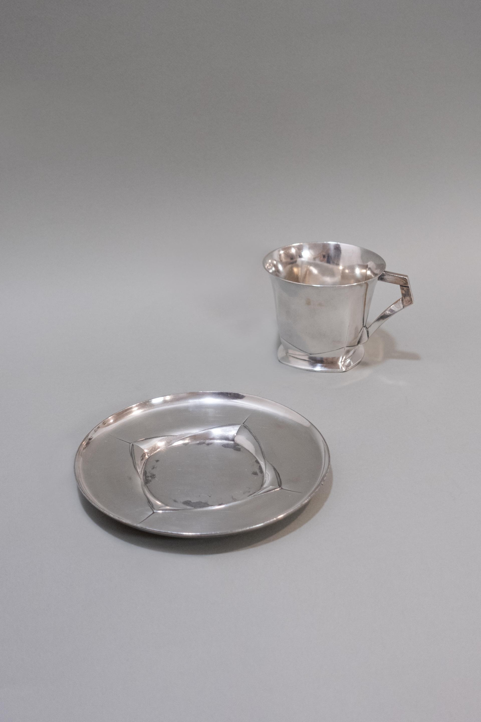 Art Deco Silver Plated Cup & Saucer by Süe & Mare for Gallia Christofle