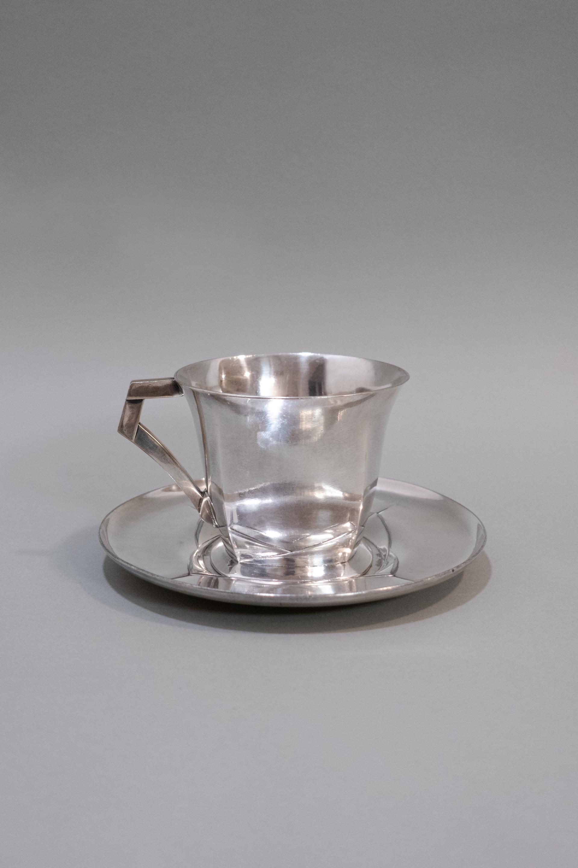 Art Deco Silver Plated Cup & Saucer by Süe & Mare for Gallia Christofle