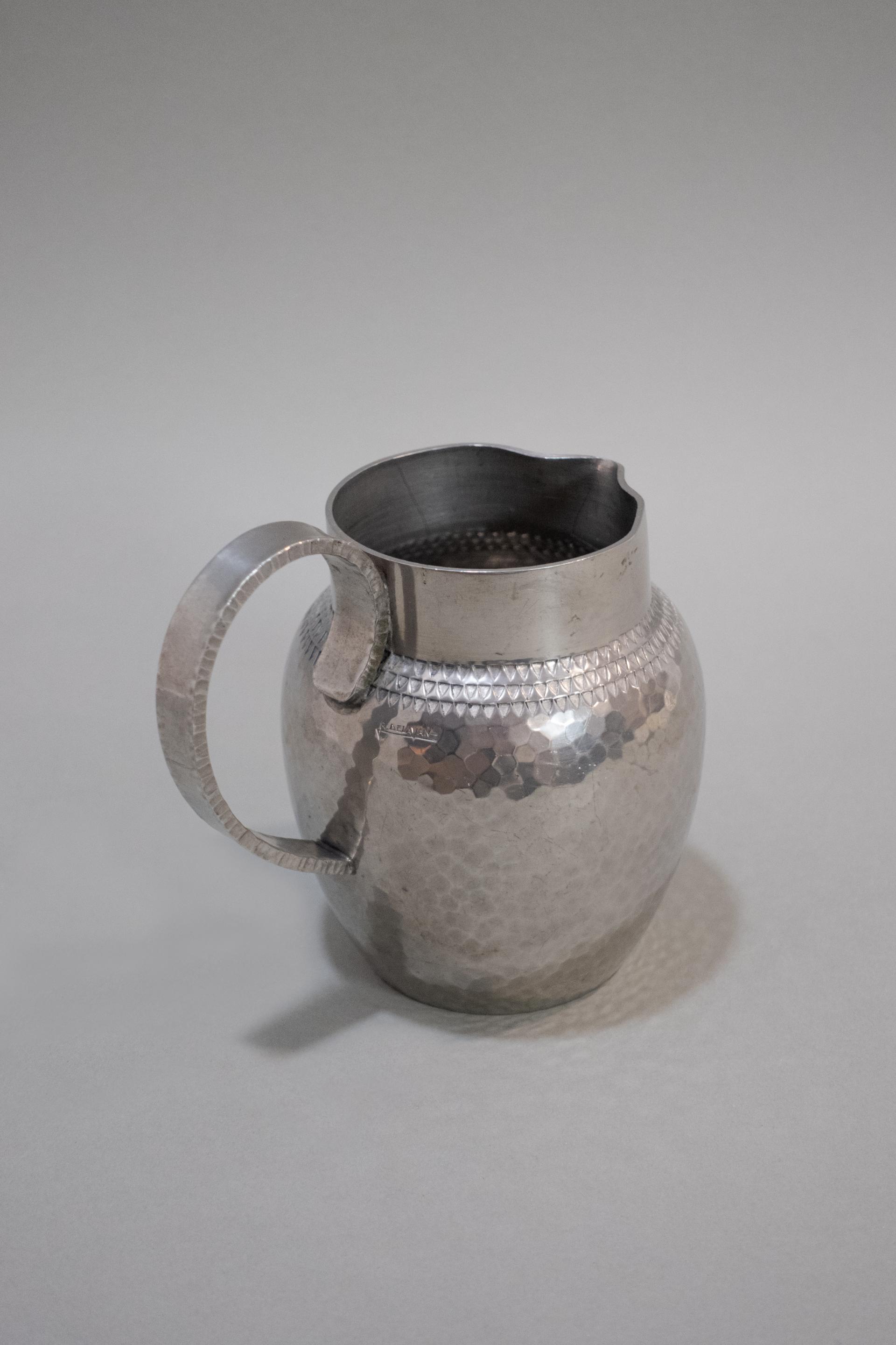 R. Delavan Art Deco Hammered Pewter Jug
