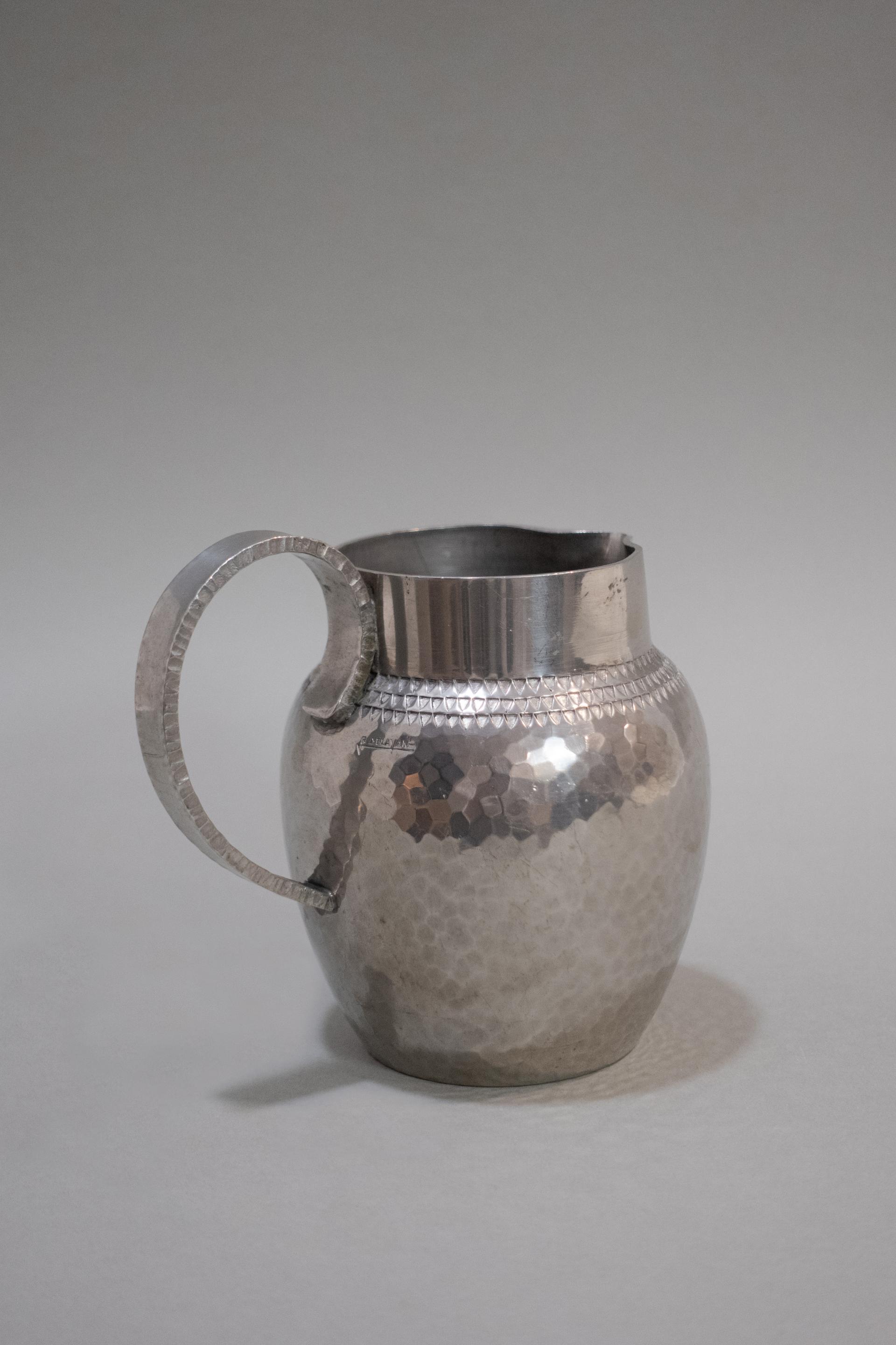 R. Delavan Art Deco Hammered Pewter Jug