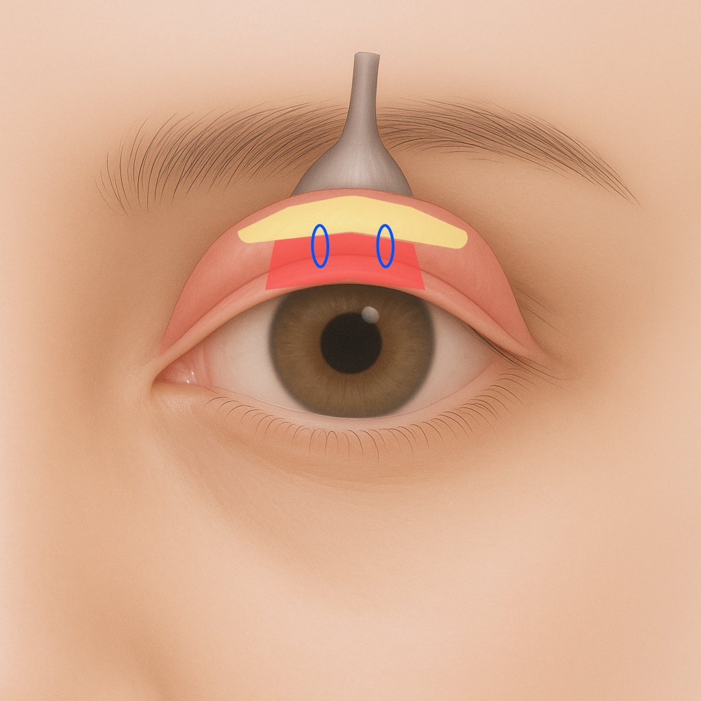 Non-incisional ptosis correction illustration