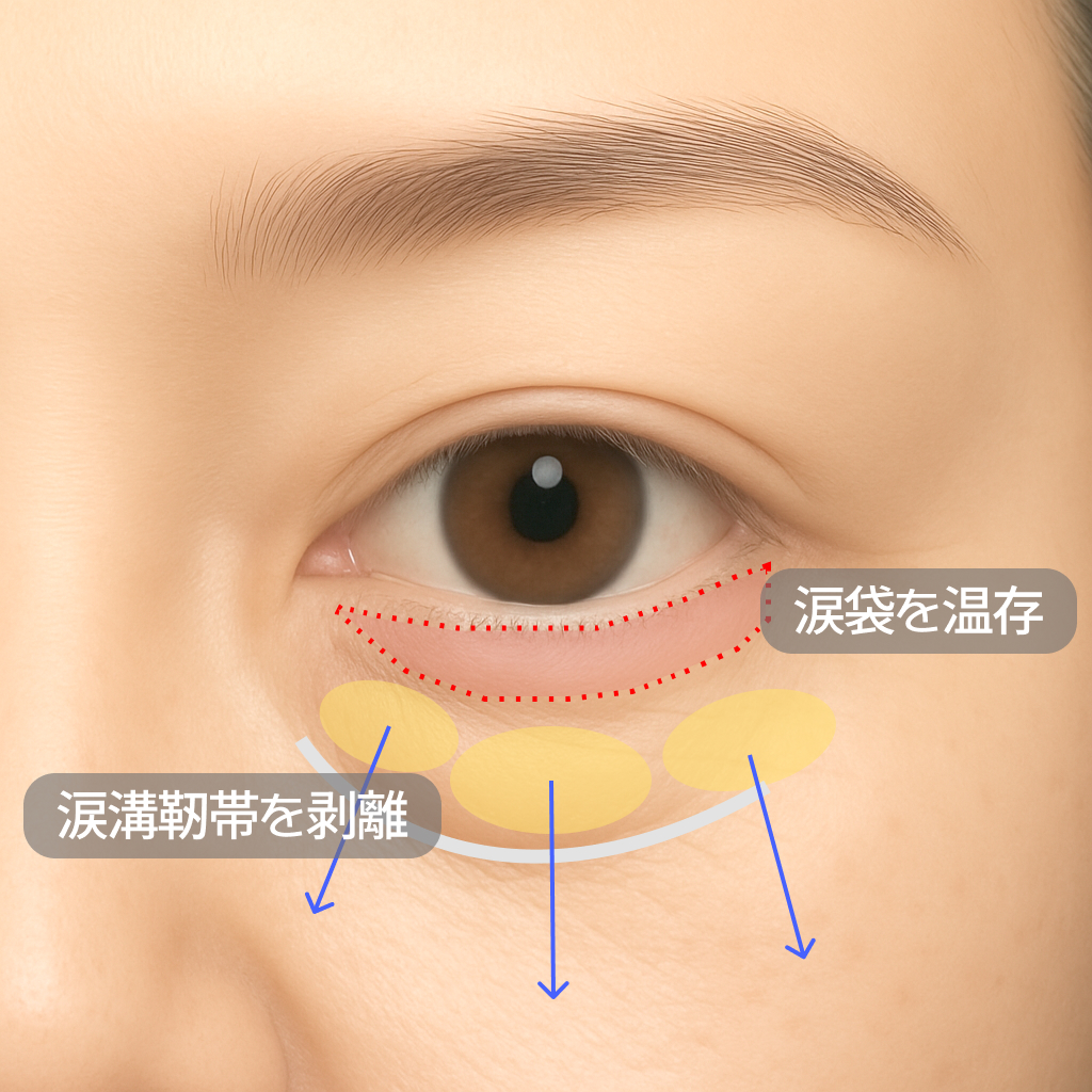 目の下の脂肪再配置の施術イメージ図
