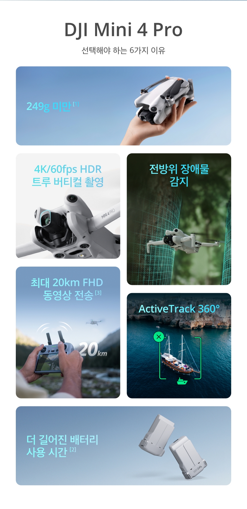DJI Mini 4 Pro 전면 디자인 및 LED 라이트