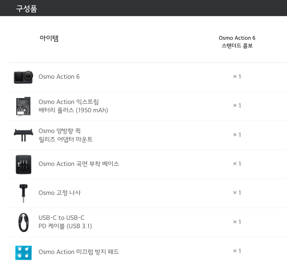 DJI Osmo Action 6 상세 사양 안내 이미지