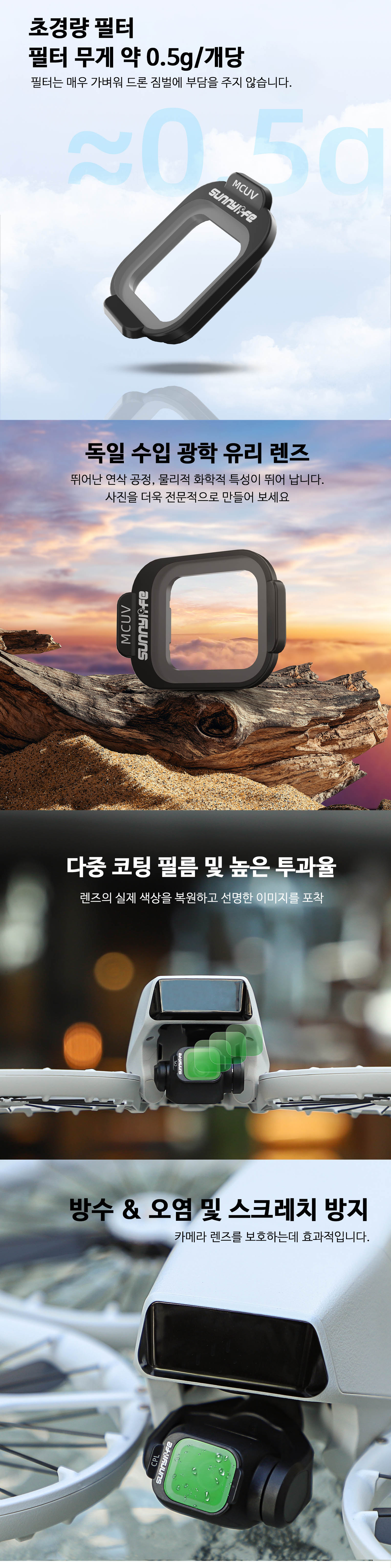 Sunnylife ND 필터 크기 및 사양, 초경량 0.5g 설계, 16x22mm 크기