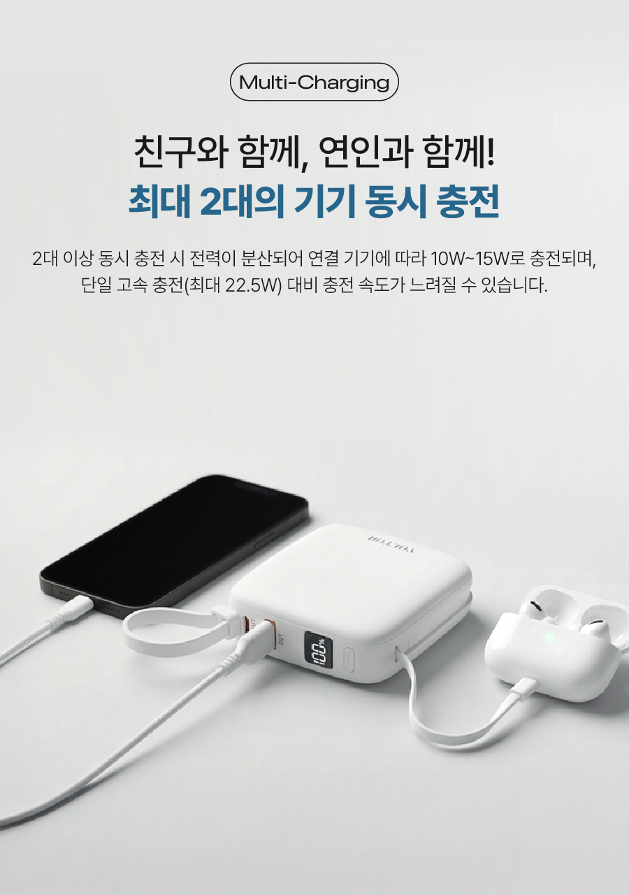볼트고 10000mAh 22.5W 고속충전 일체형 미니 보조배터리