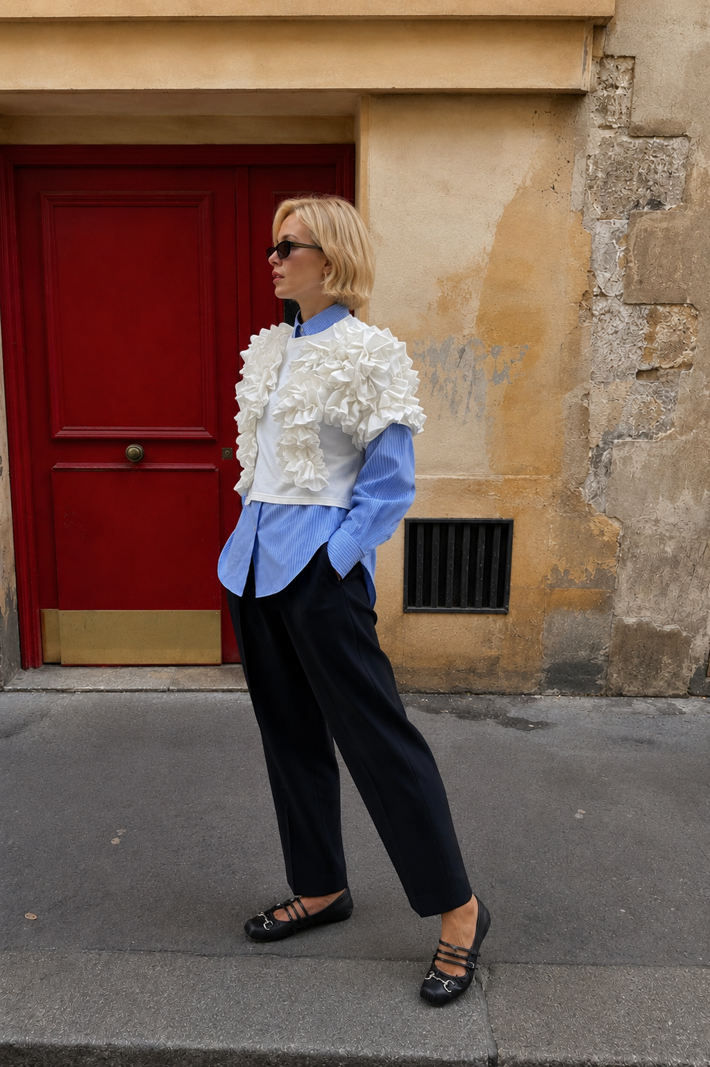 Sculptural Ruffle Jersey Top