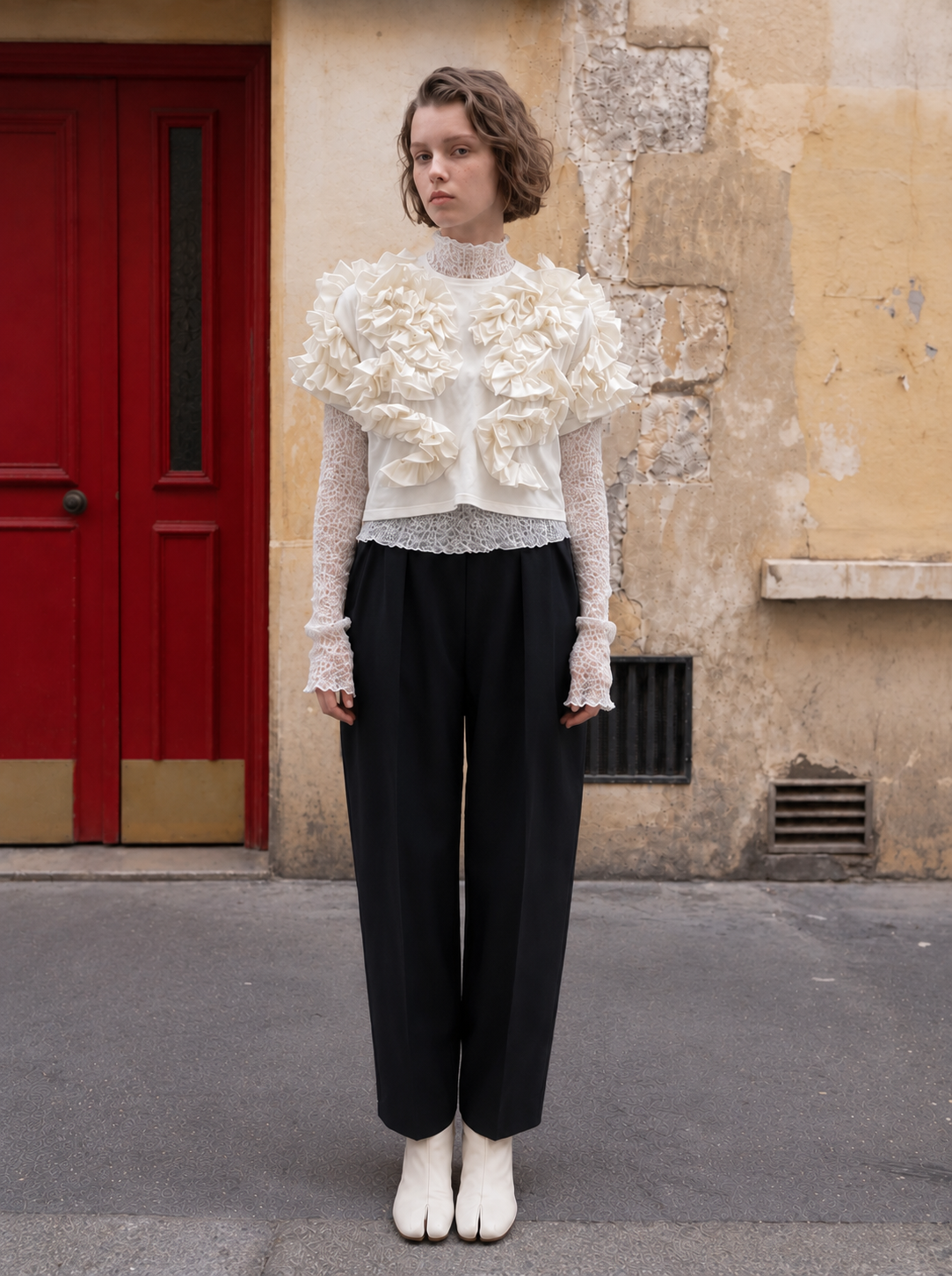 Sculptural Ruffle Jersey Top