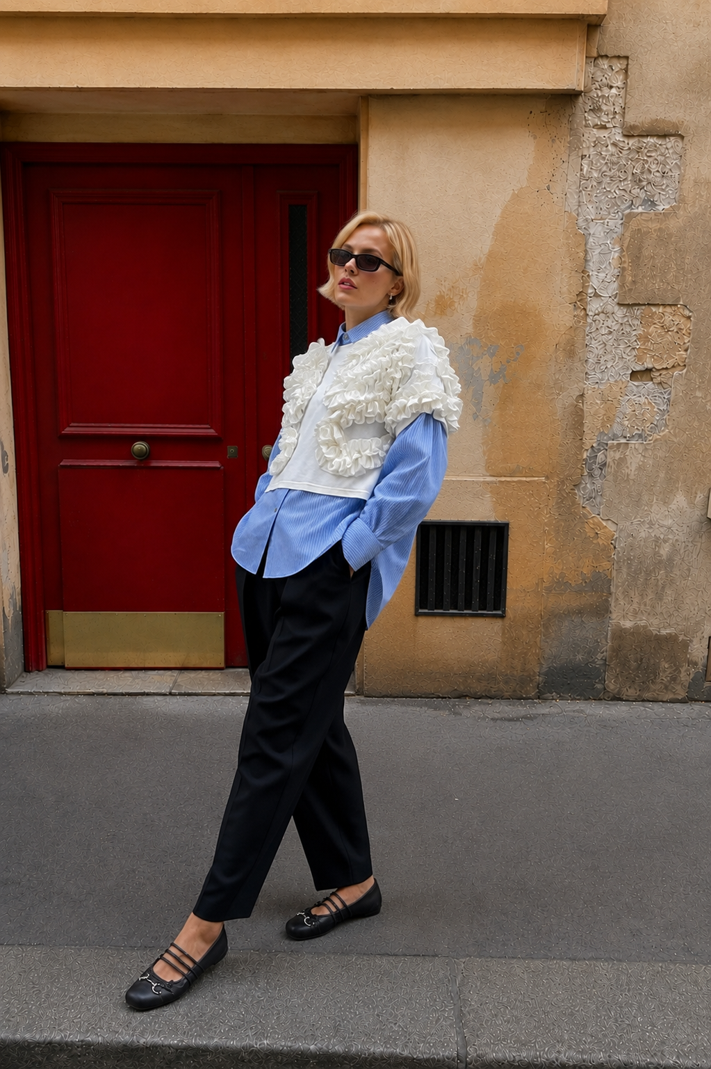Sculptural Ruffle Jersey Top