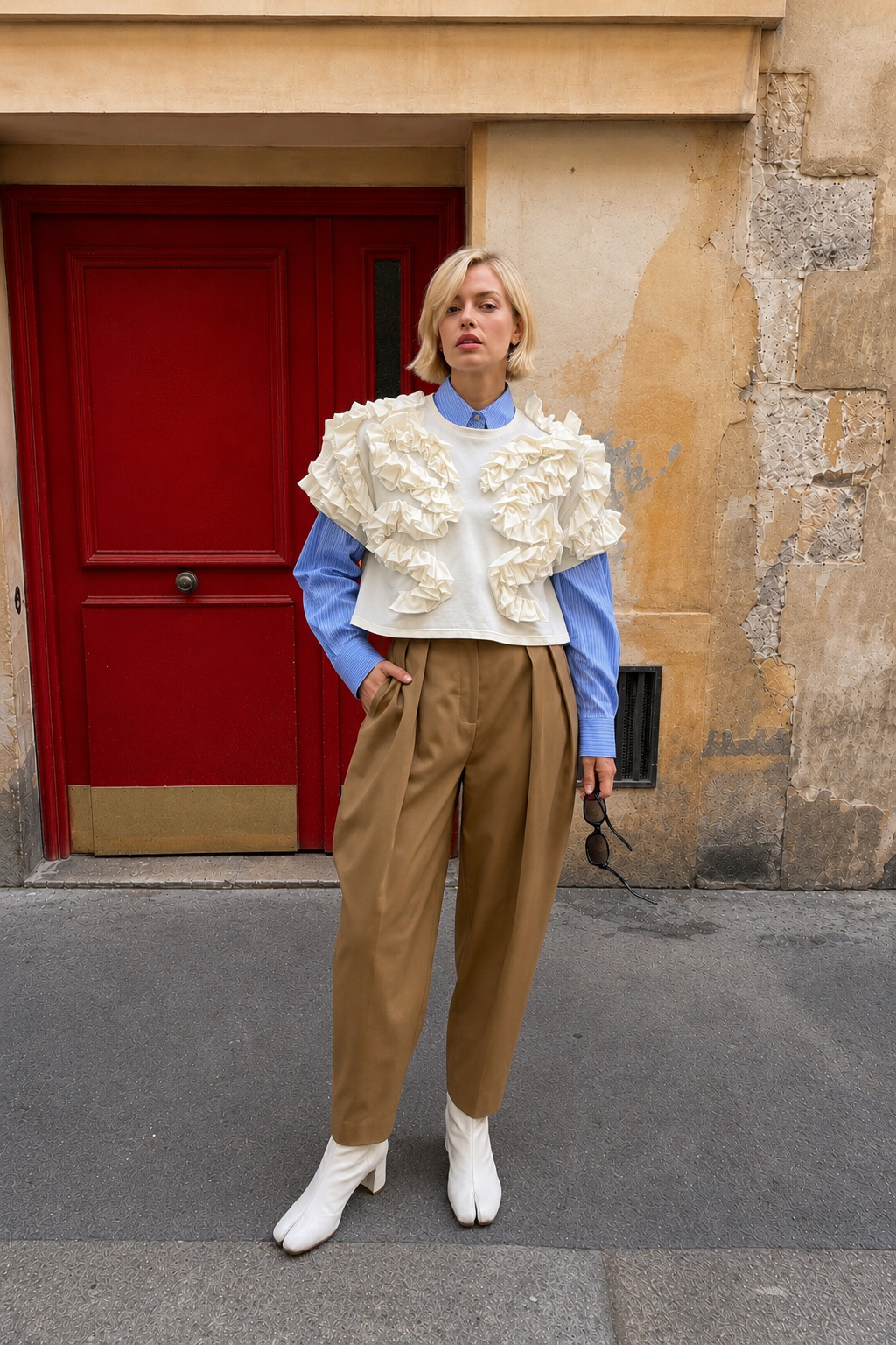Sculptural Ruffle Jersey Top