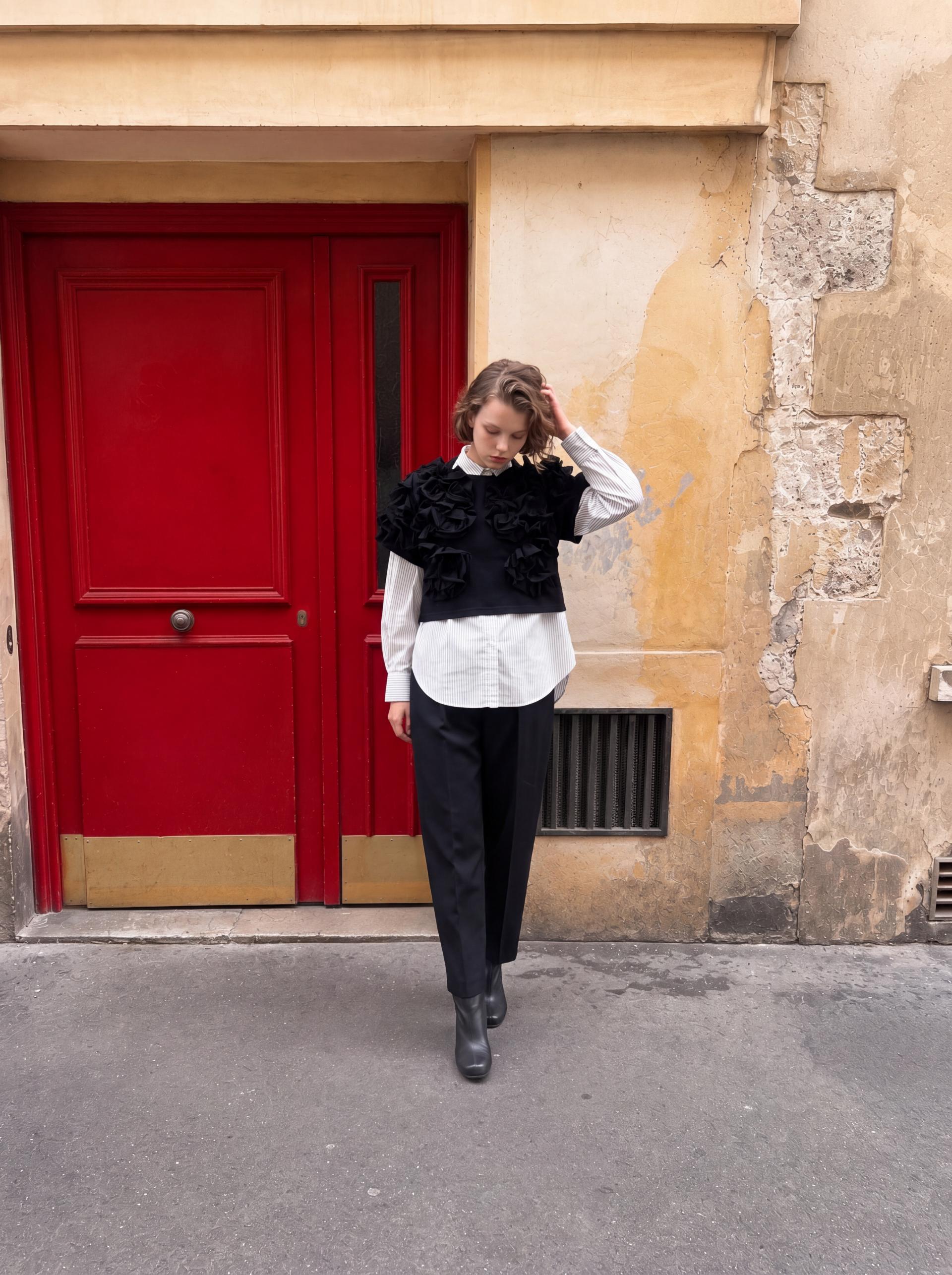 Sculptural Ruffle Jersey Top (BK)