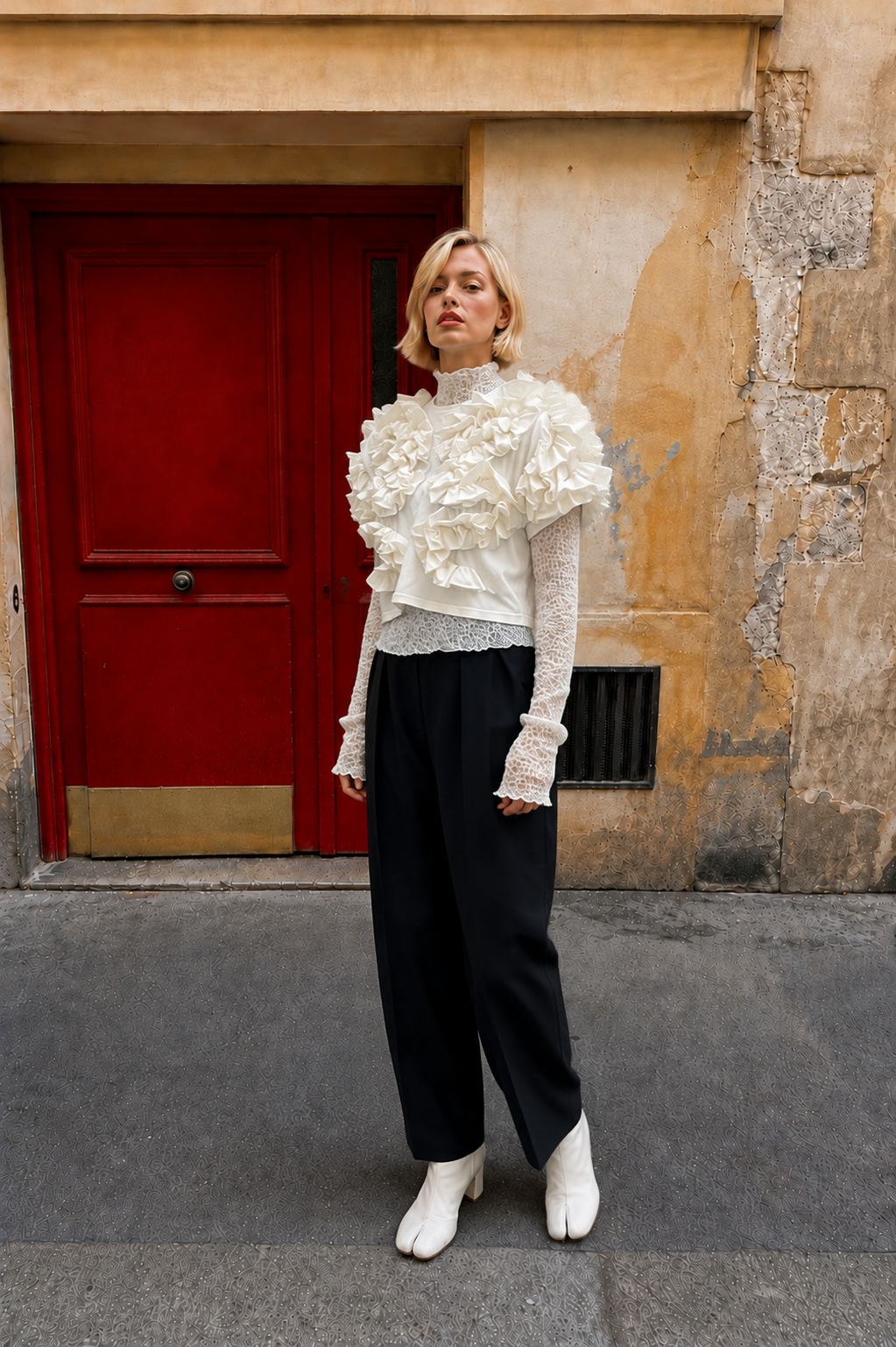 Sculptural Ruffle Jersey Top