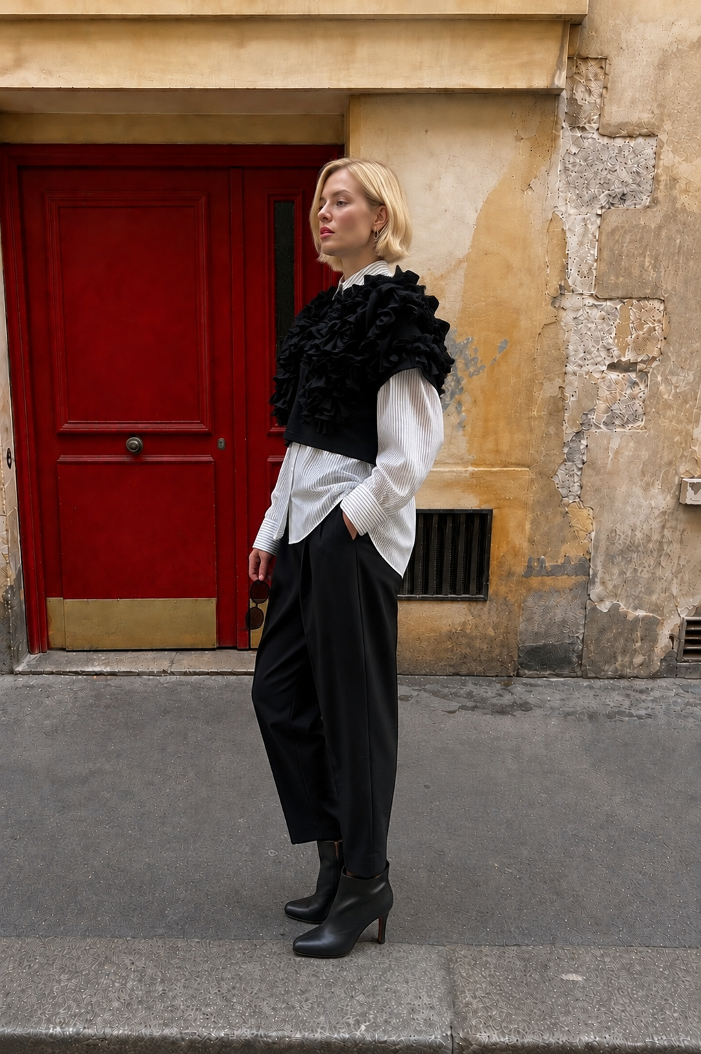 Sculptural Ruffle Jersey Top