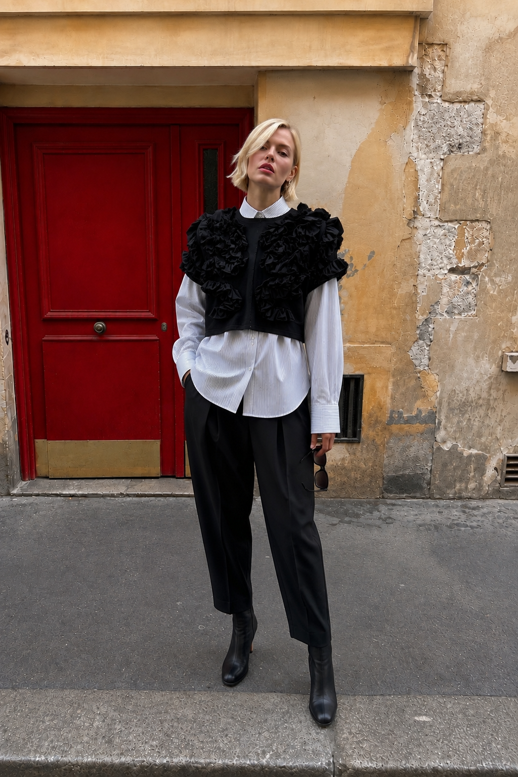 Sculptural Ruffle Jersey Top