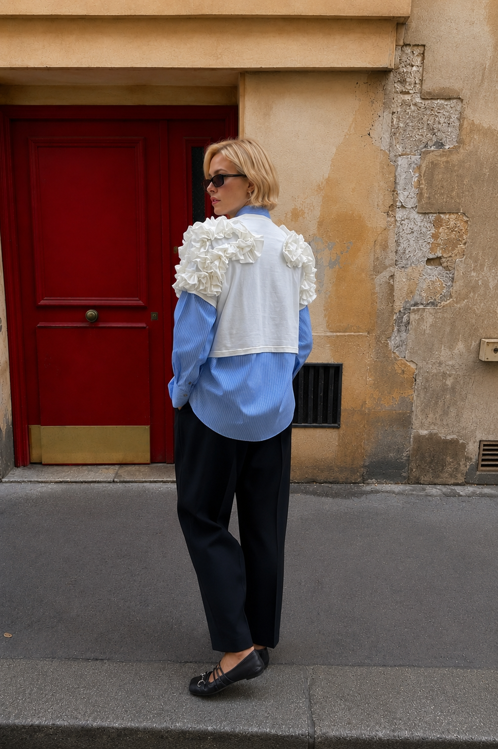 Sculptural Ruffle Jersey Top