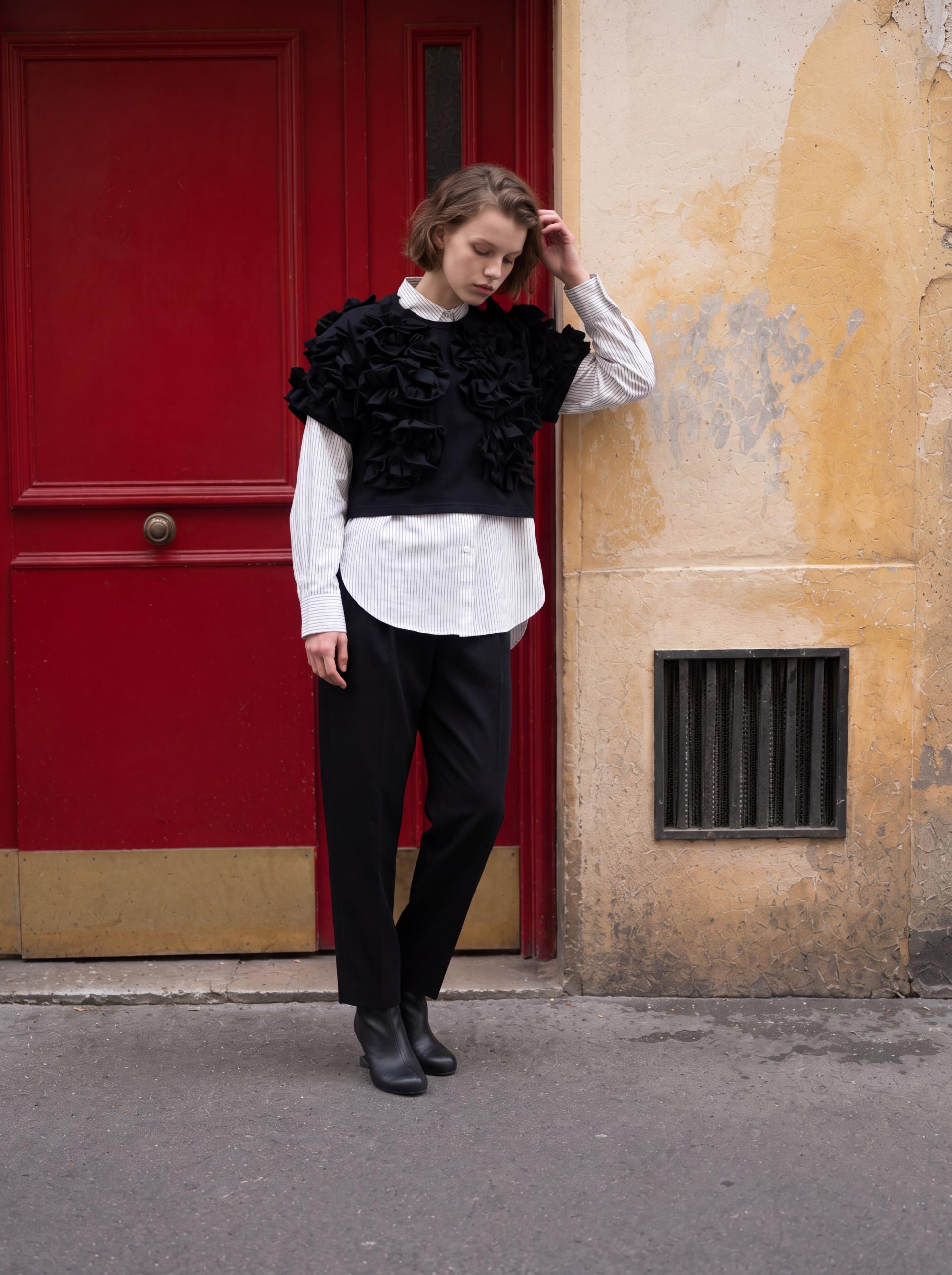 Sculptural Ruffle Jersey Top (BK)