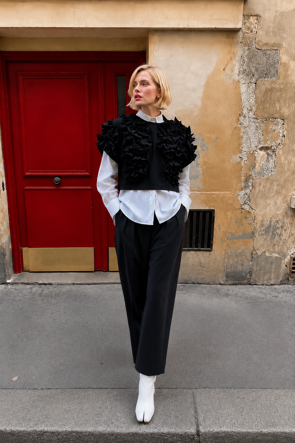 Sculptural Ruffle Jersey Top