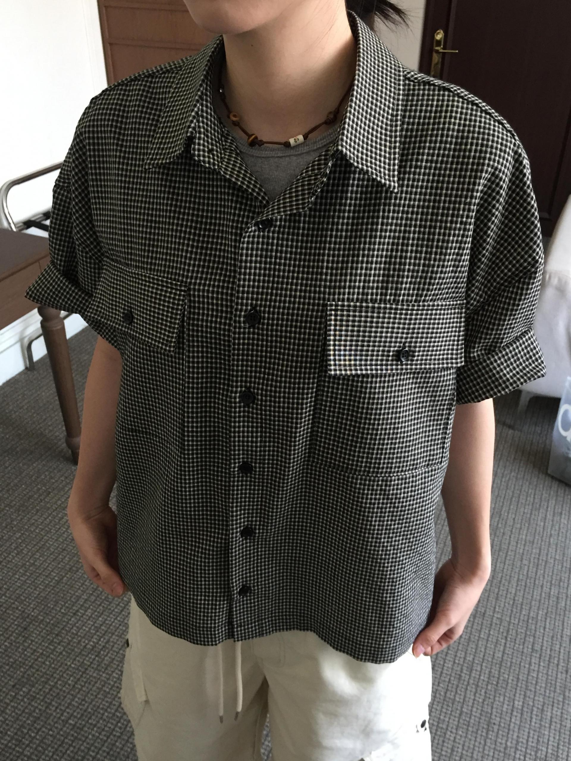 (UNISEX) Double Crop Check Shirt