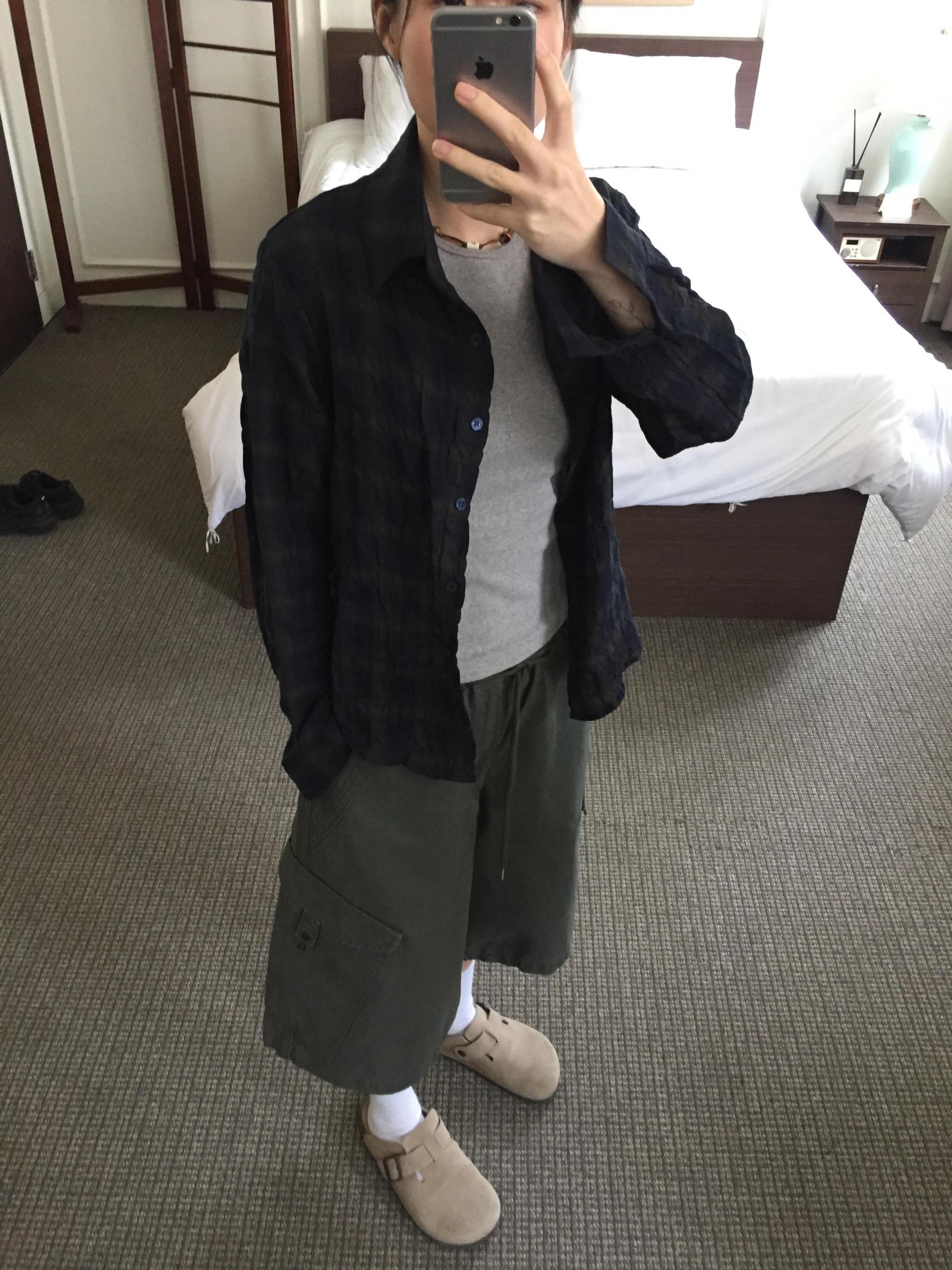 (UNISEX) Plate Snap Bermuda Pants