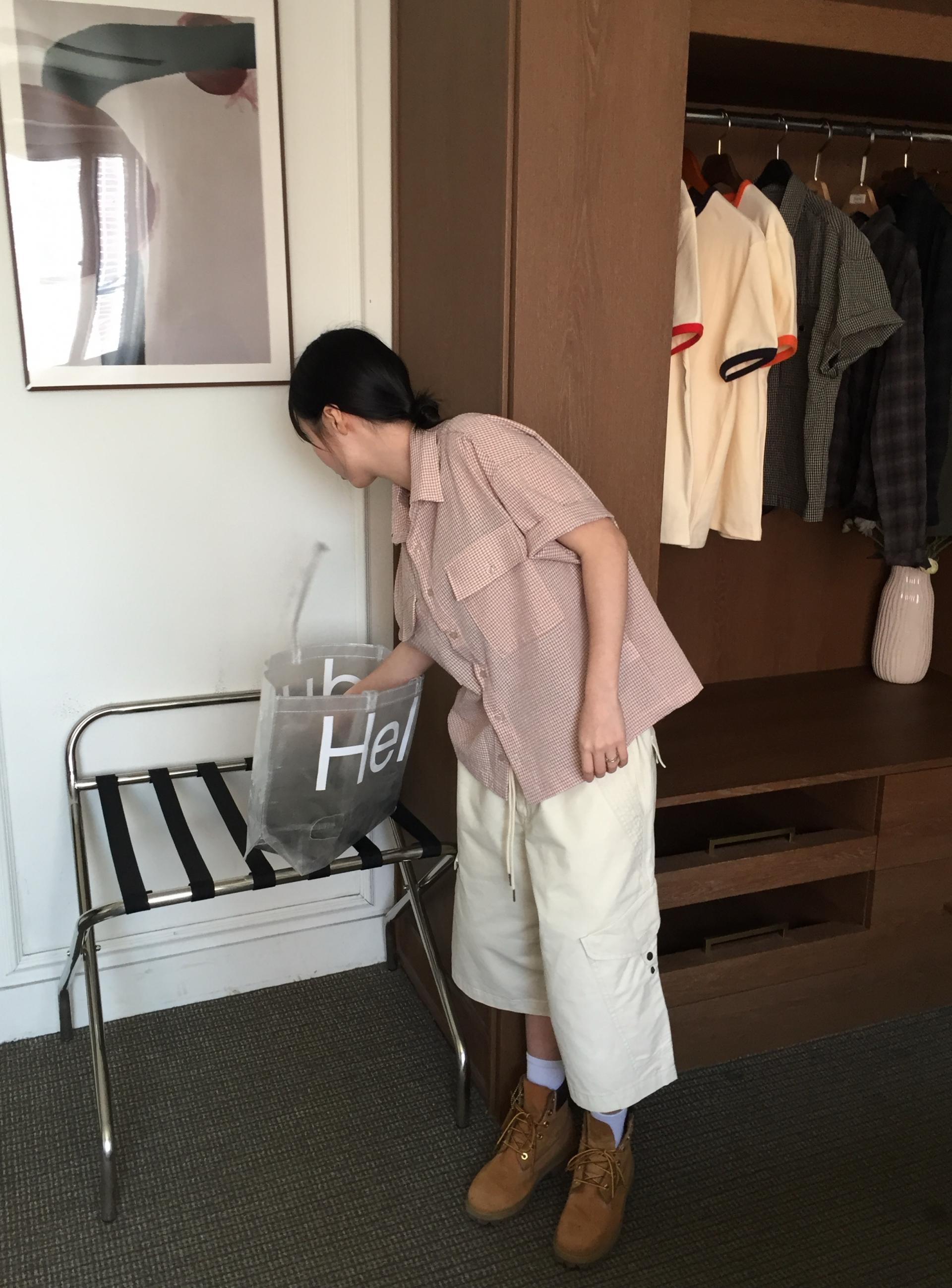 (UNISEX) Double Crop Check Shirt