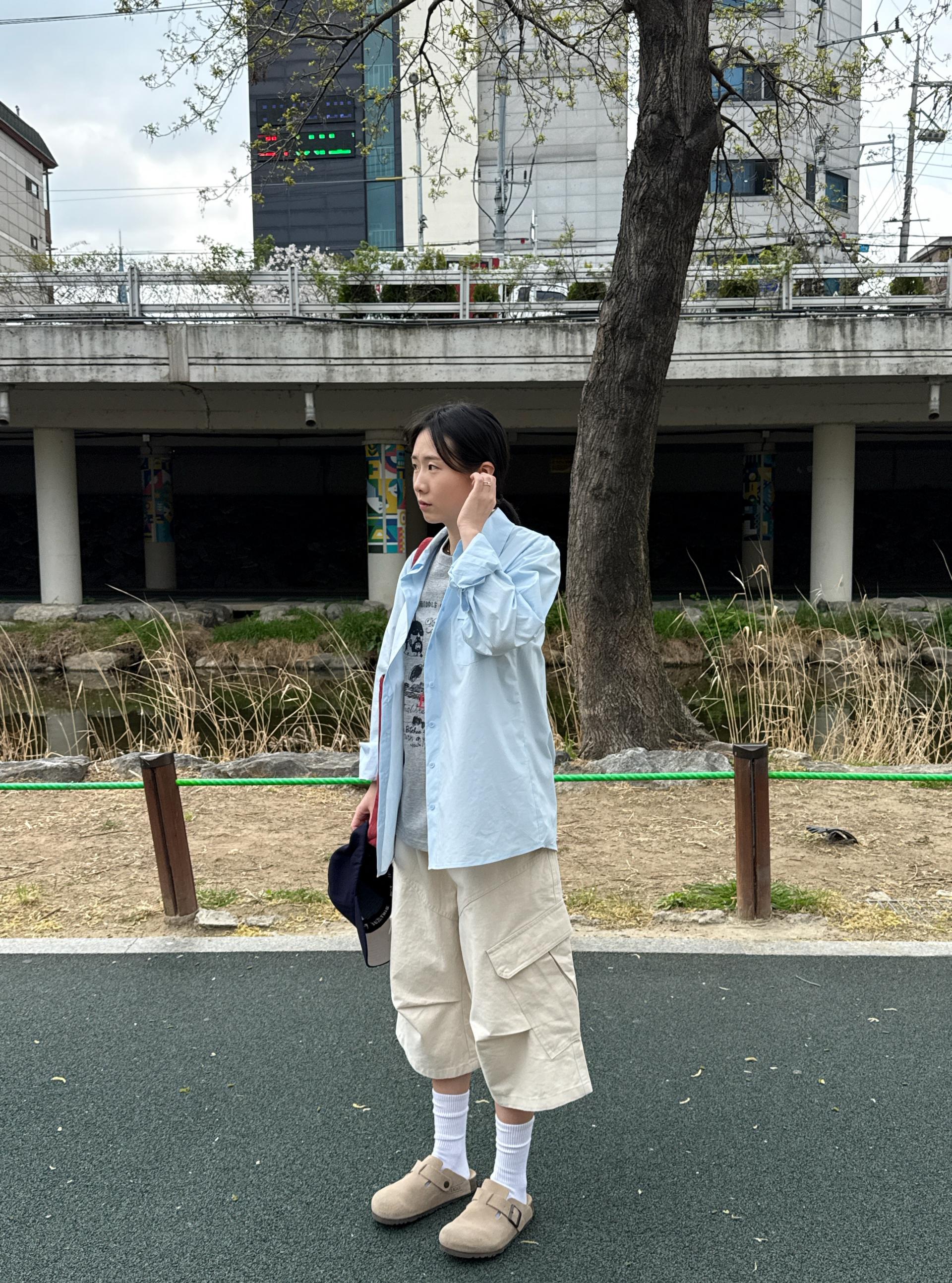 (UNISEX) Line Cargo Bermuda Pants