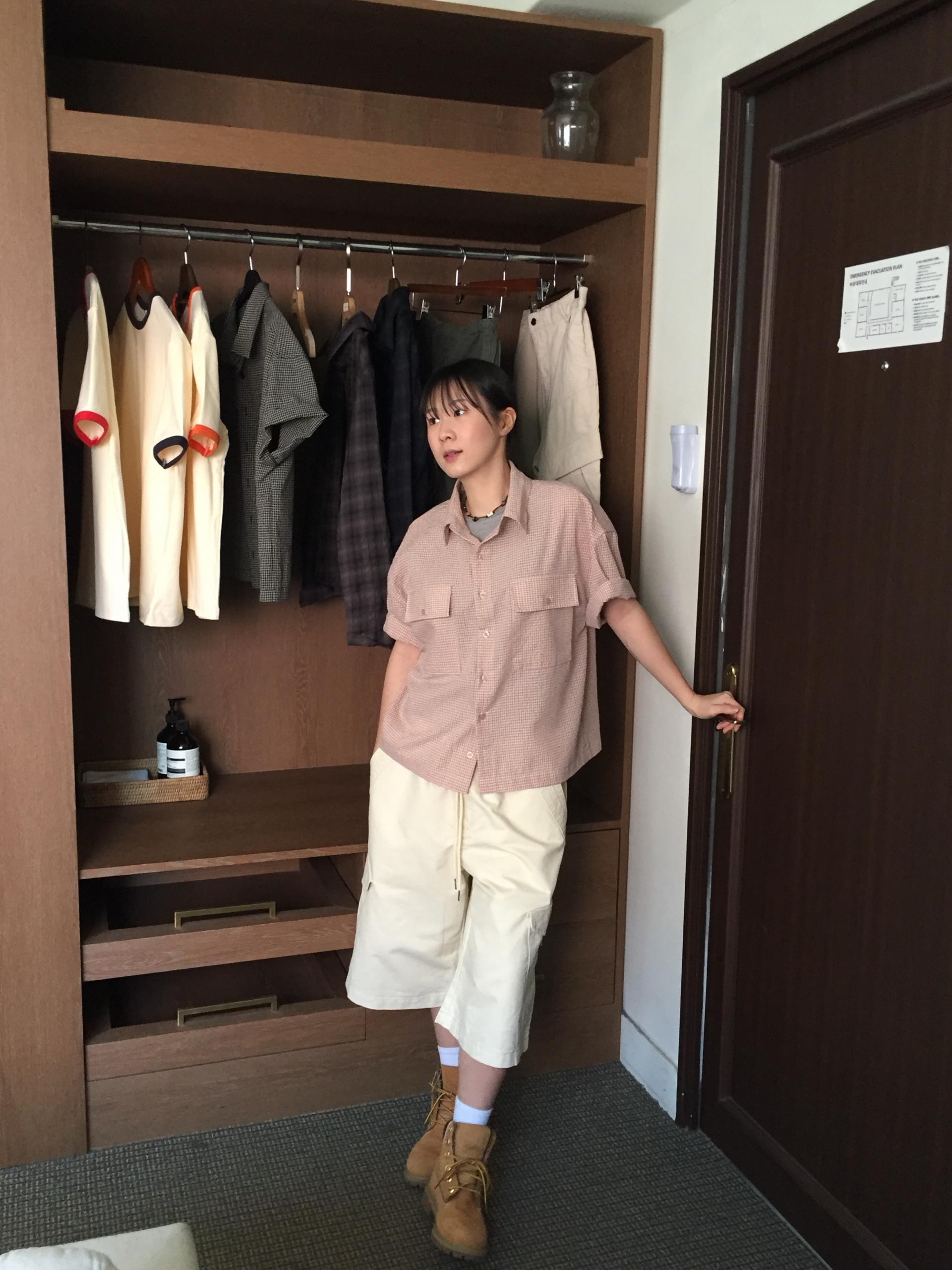 (UNISEX) Double Crop Check Shirt