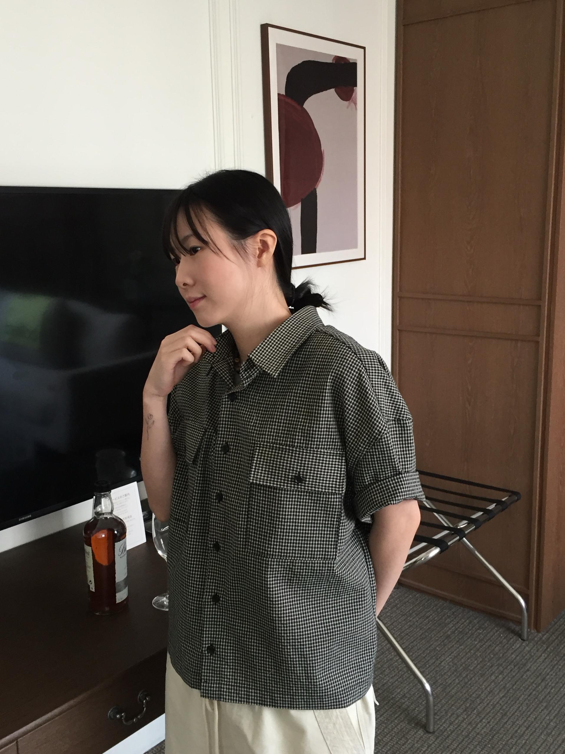 (UNISEX) Double Crop Check Shirt