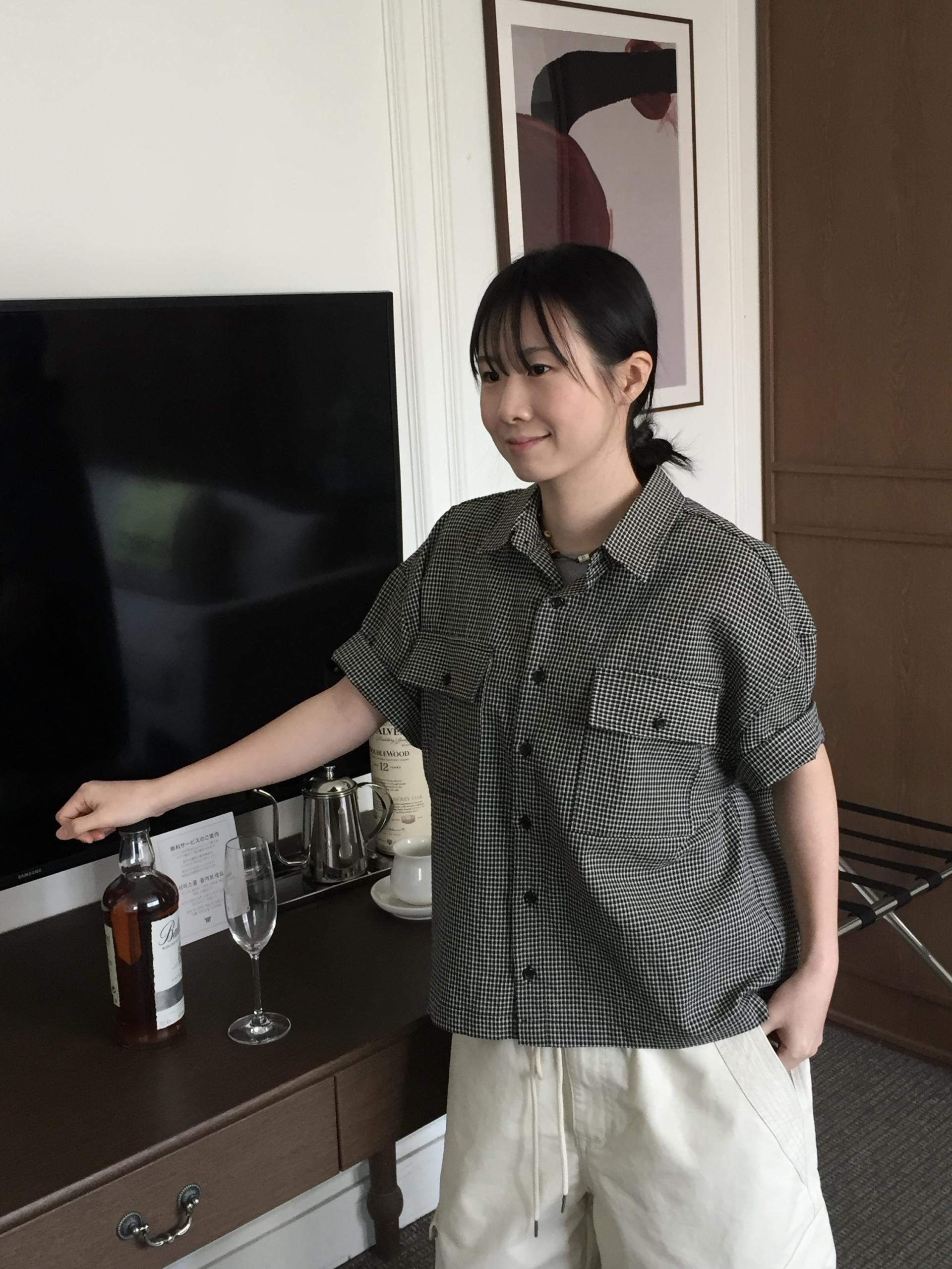 (UNISEX) Double Crop Check Shirt