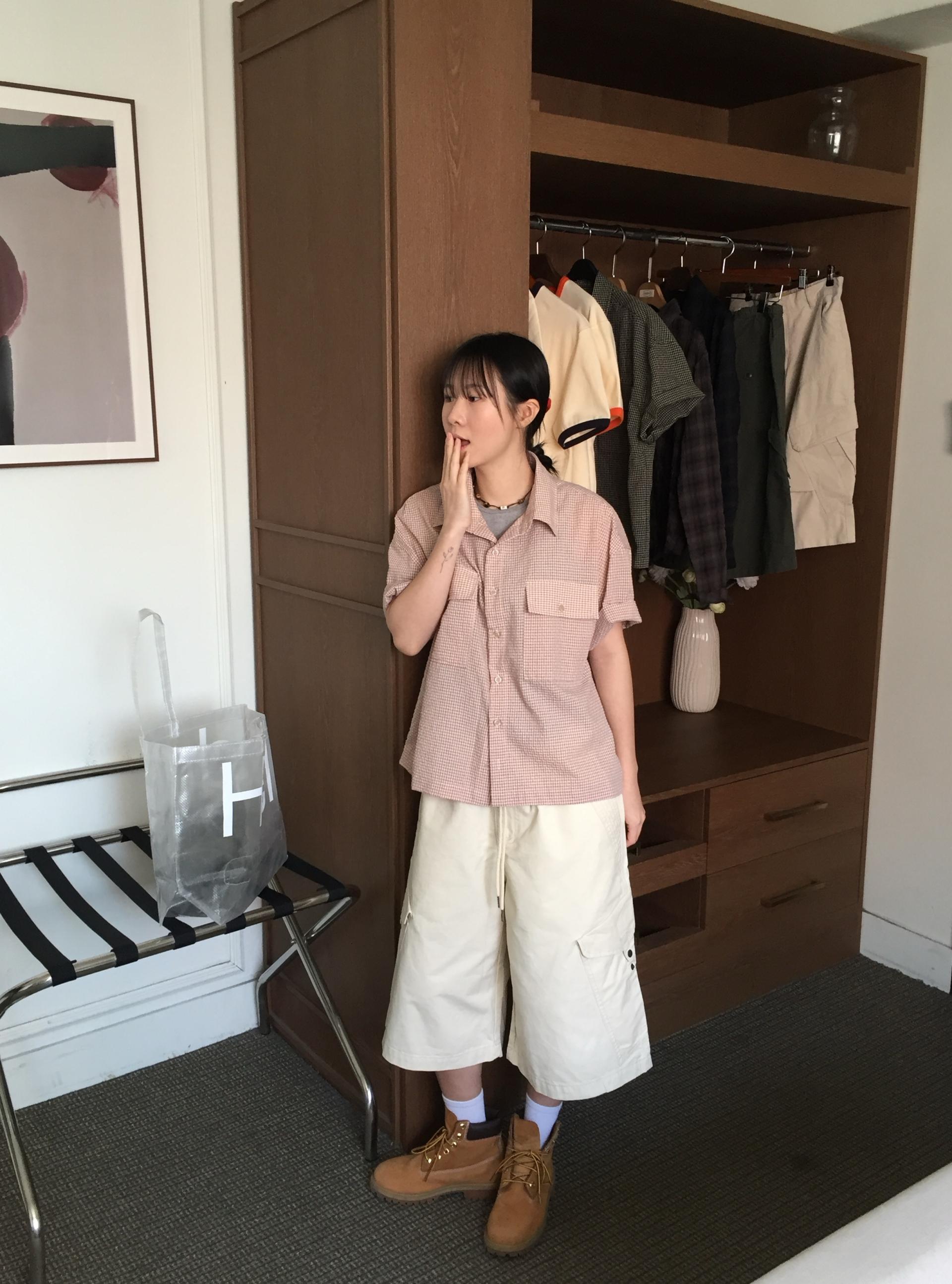 (UNISEX) Plate Snap Bermuda Pants