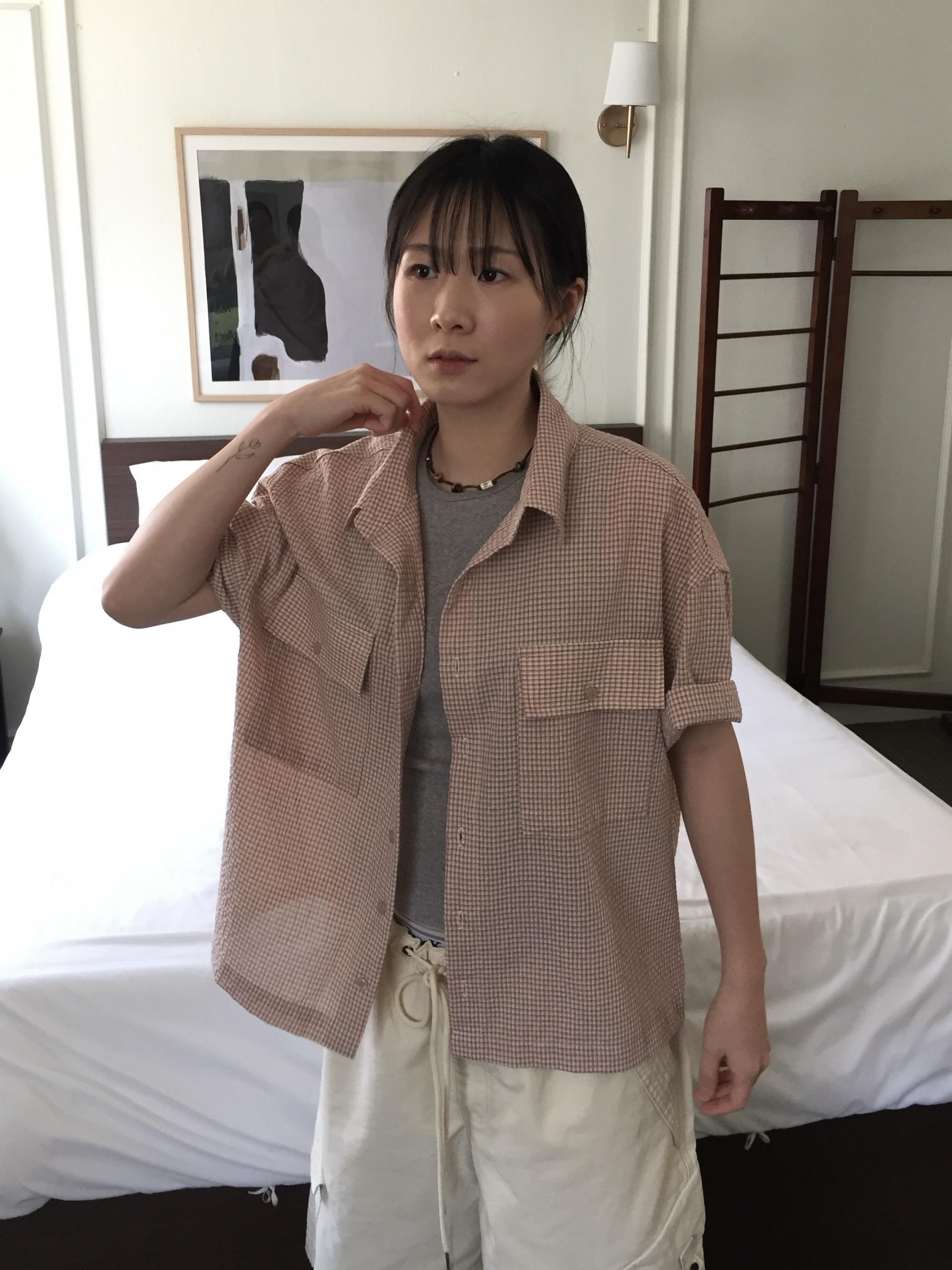 (UNISEX) Double Crop Check Shirt