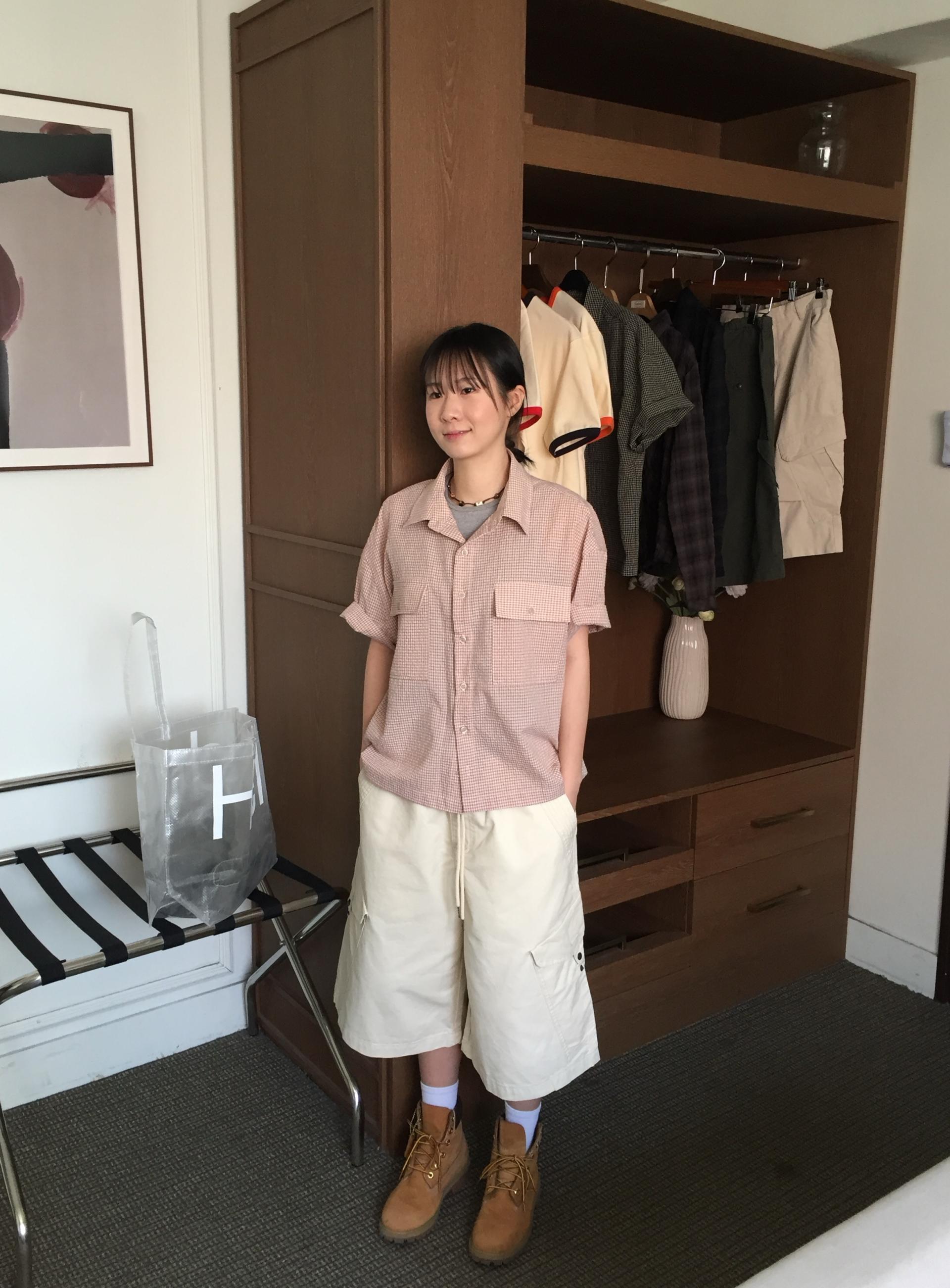 (UNISEX) Double Crop Check Shirt