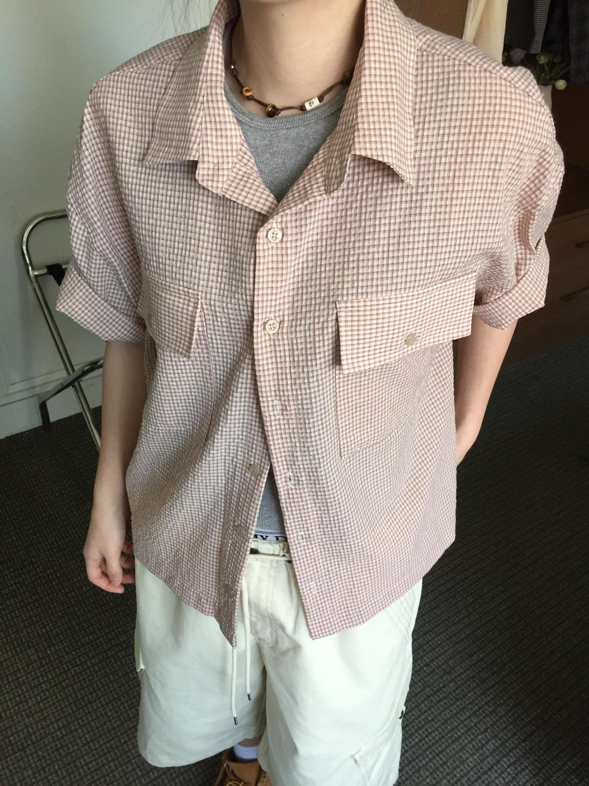 (UNISEX) Double Crop Check Shirt