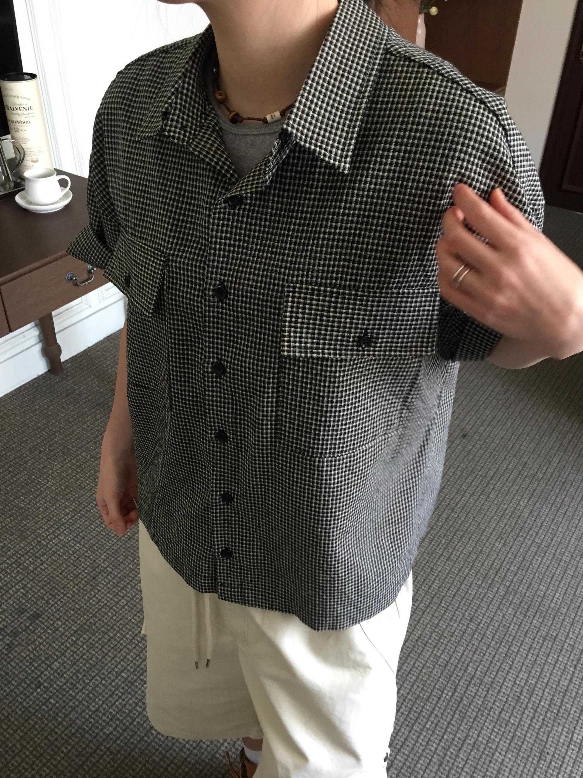 (UNISEX) Double Crop Check Shirt