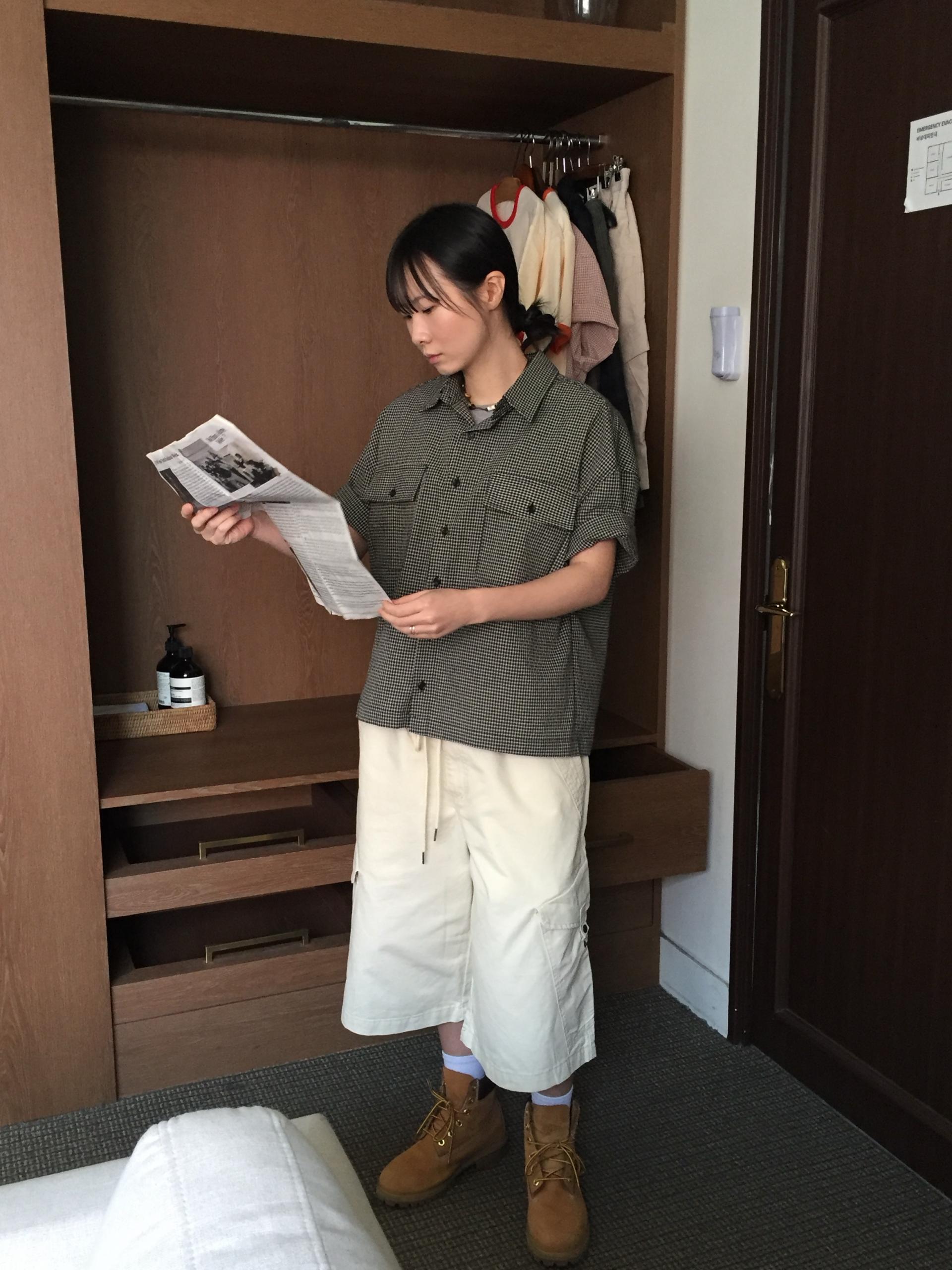 (UNISEX) Double Crop Check Shirt