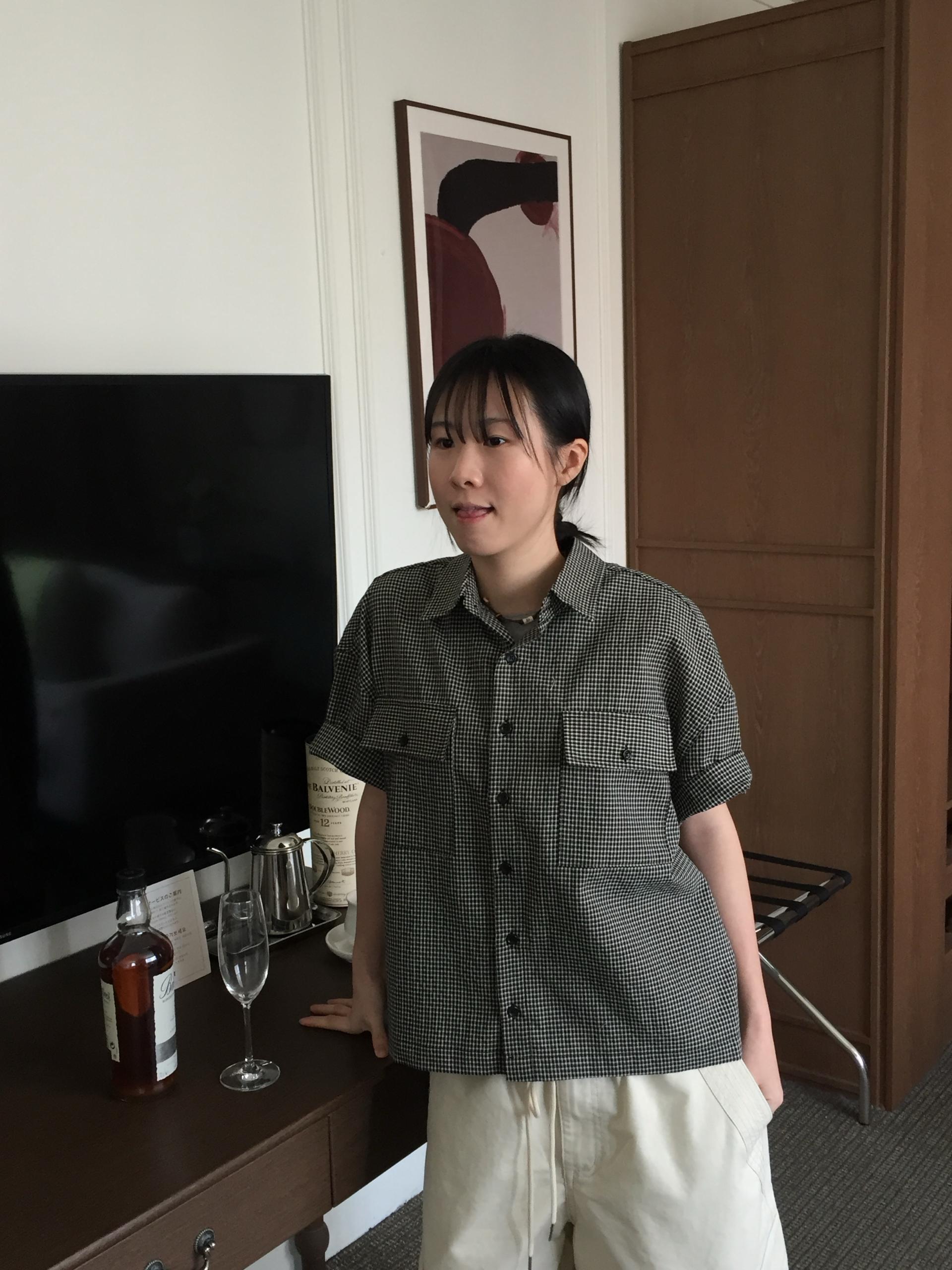 (UNISEX) Double Crop Check Shirt
